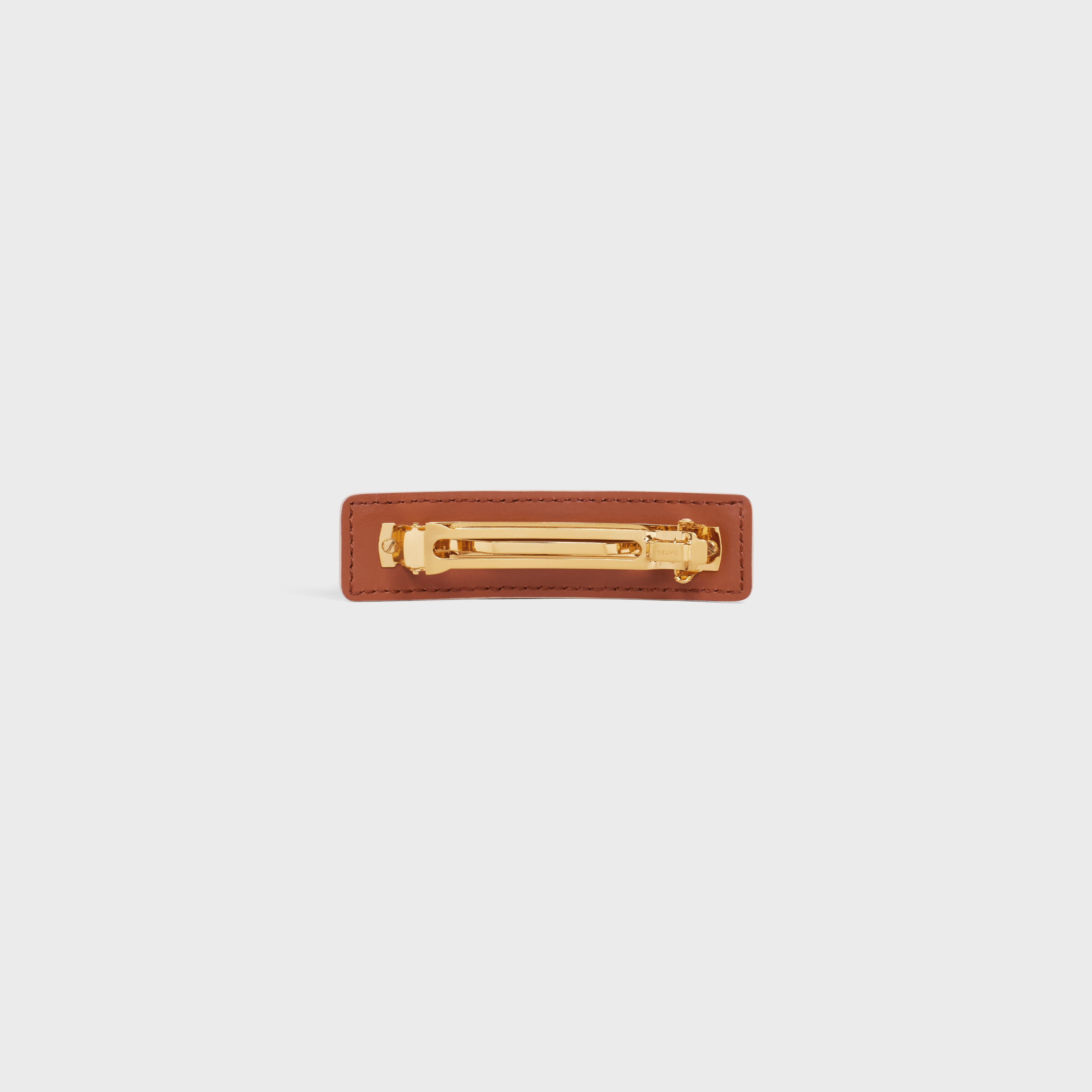 Triomphe Canvas Hair Clip in Calfskin, Steel and Canvas - 3