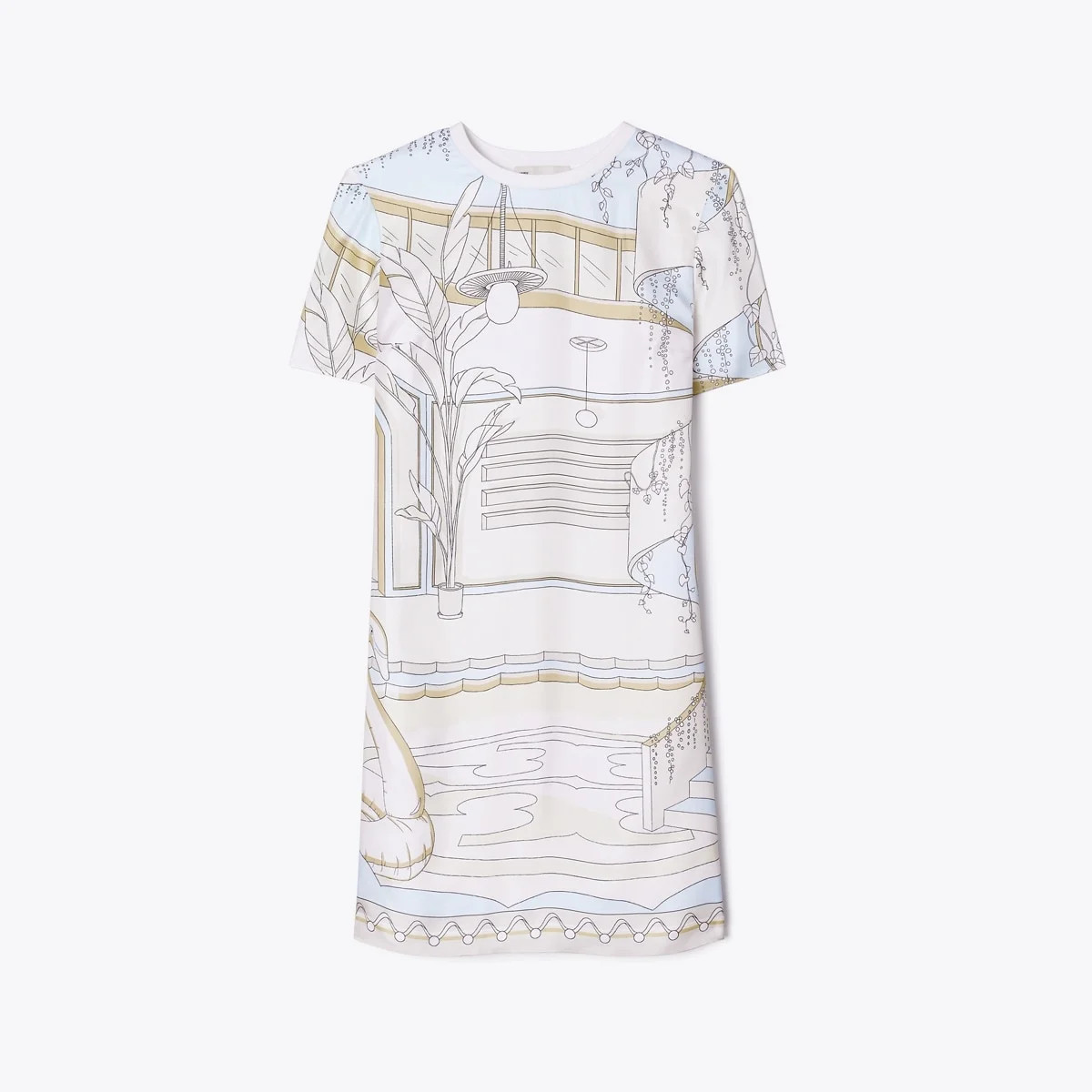 Printed Silk Front T-Shirt Dress - 1