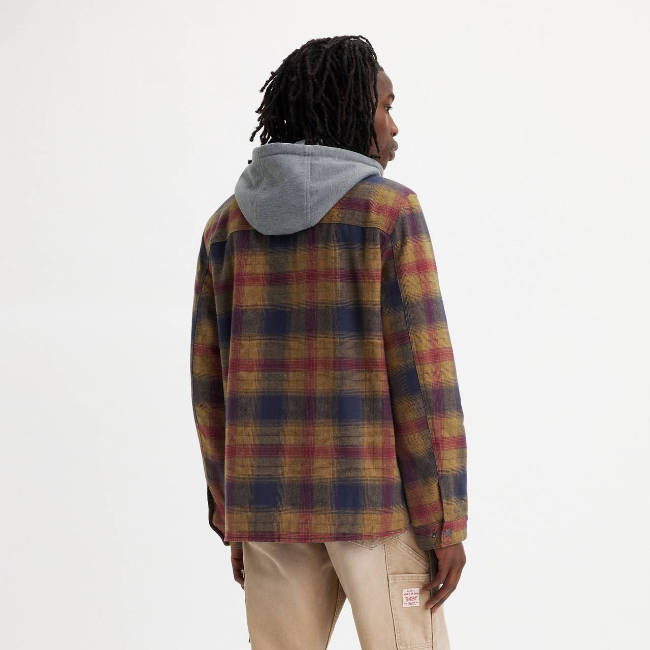 COTTON PLAID SHERPA LINED FLEECE HOODIE JACKET - 2