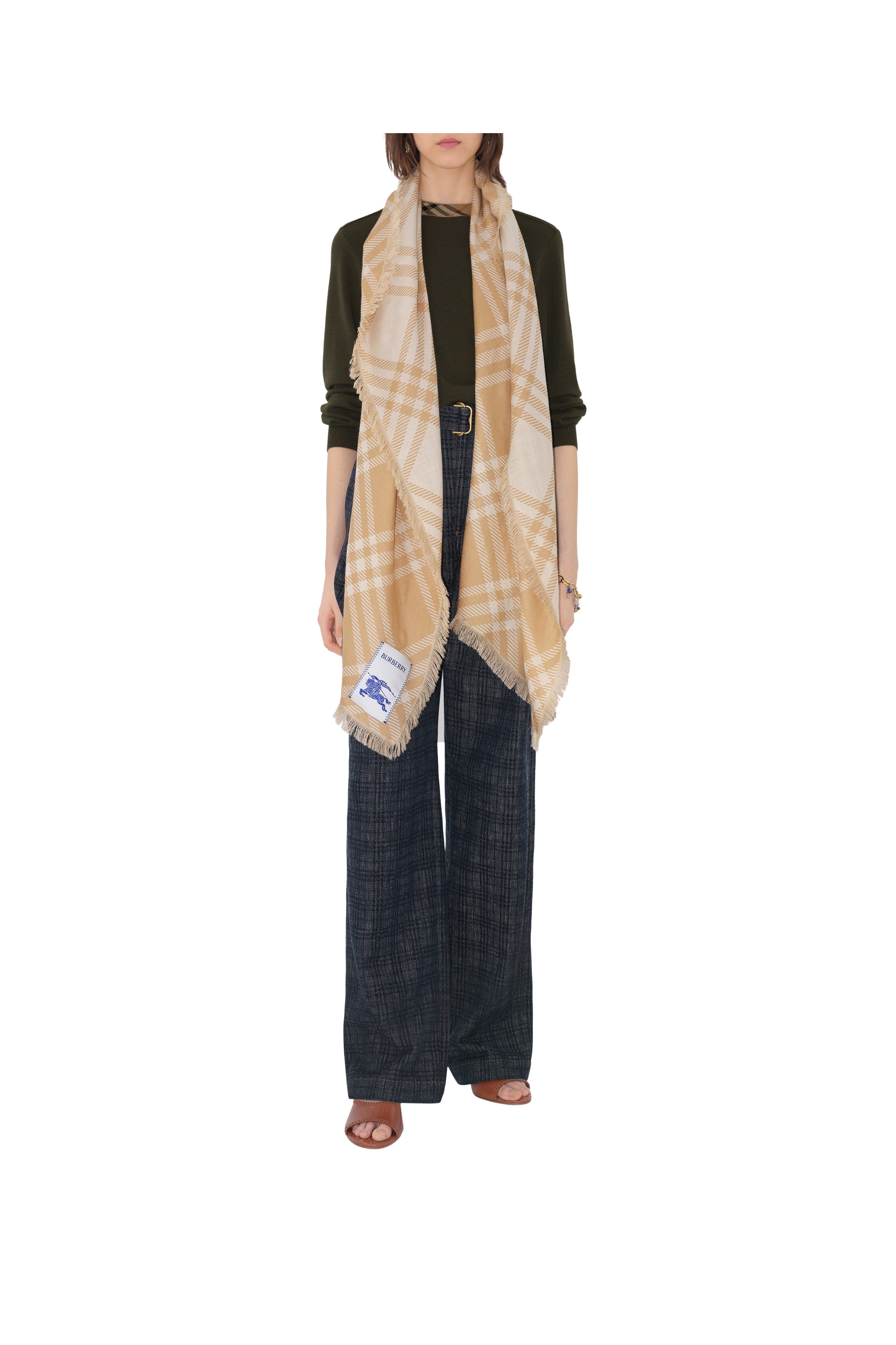 burberry Wide Check Wool Silk Scarf in Sand/ecru at Nordstrom - 2