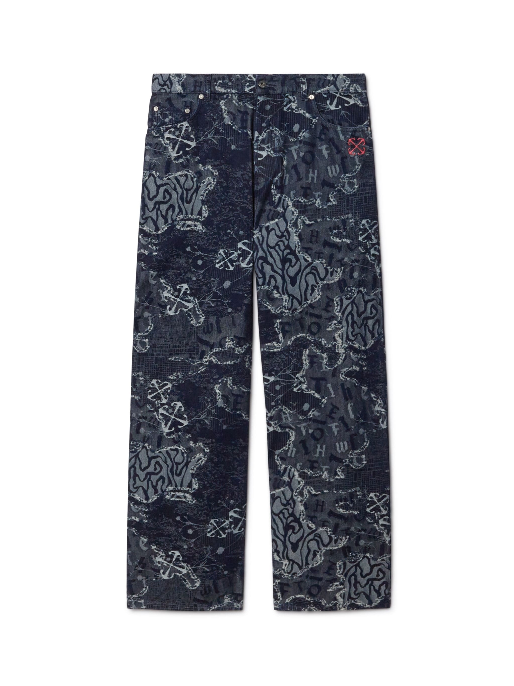 Blue Camo Jacquard Straight Jeans - 1