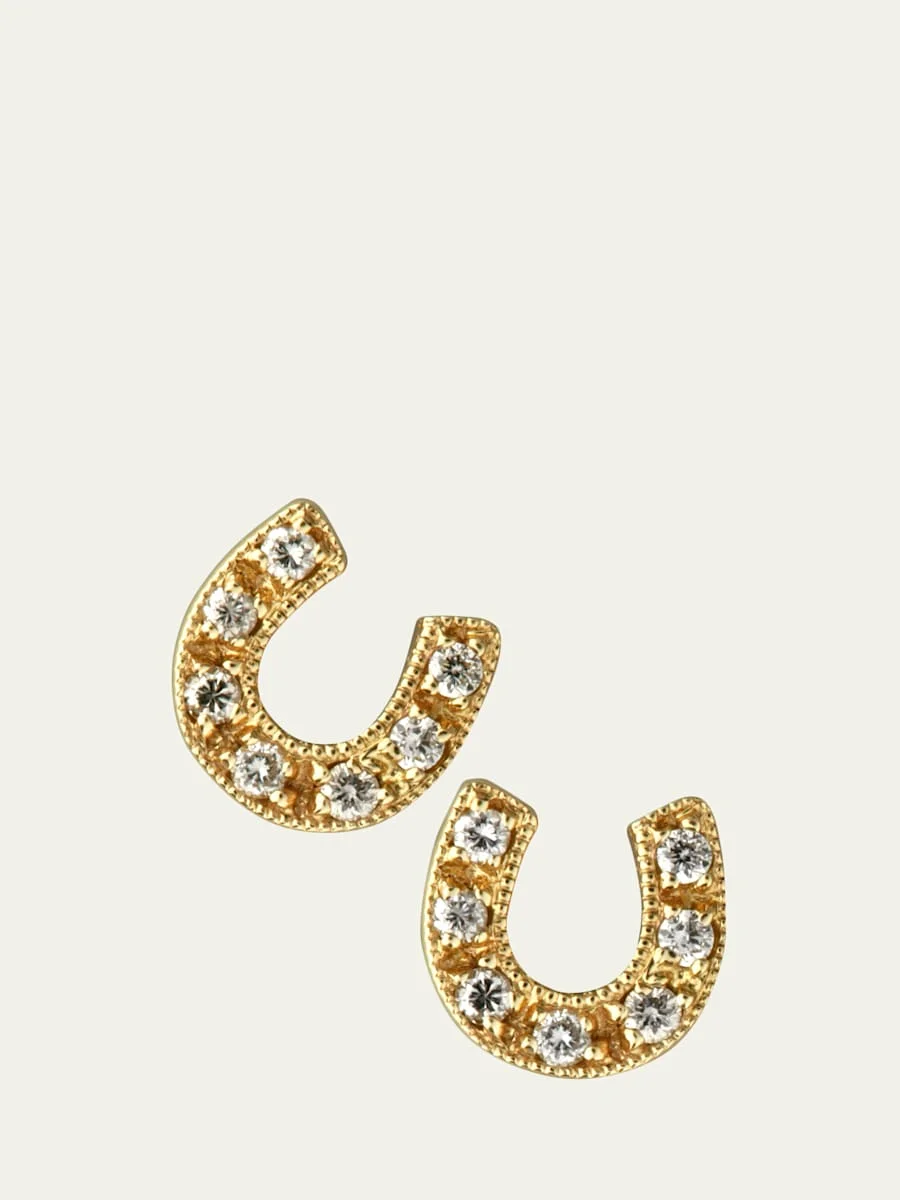 14K Diamond Horseshoe Stud Earring, Single - 1