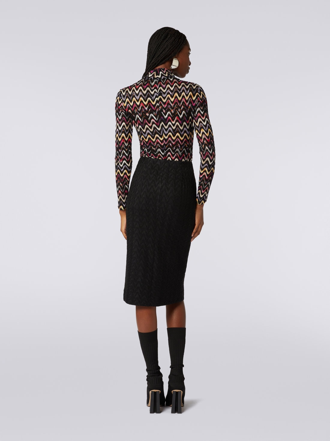 Midi skirt with split in raschel knit wool and viscose - 4