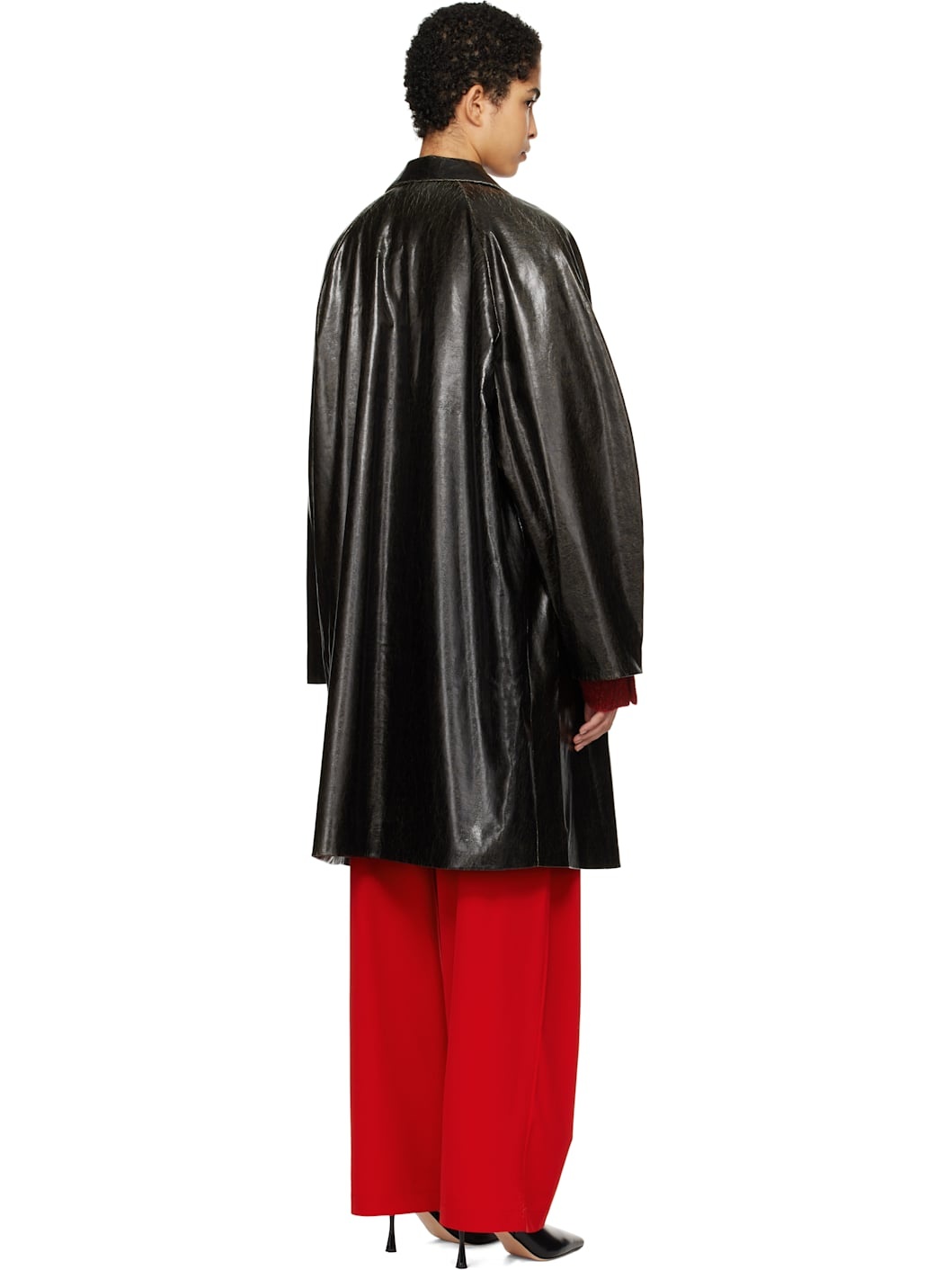 Black Scratched Faux-Leather Coat - 3