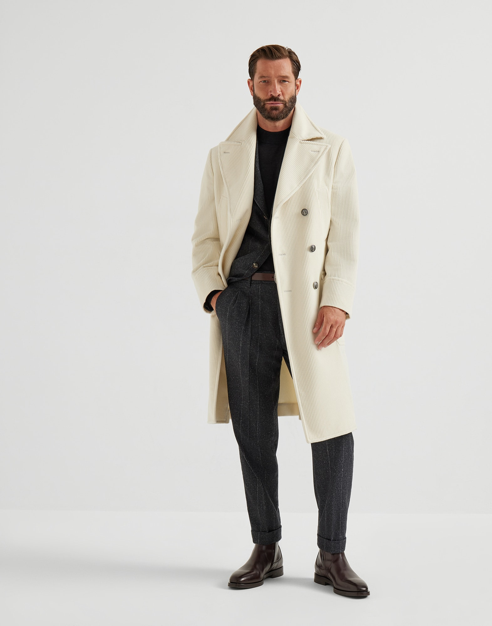 Silk, wool and cashmere flecked chalk stripe flannel deconstructed blazer with large peak lapels - 5