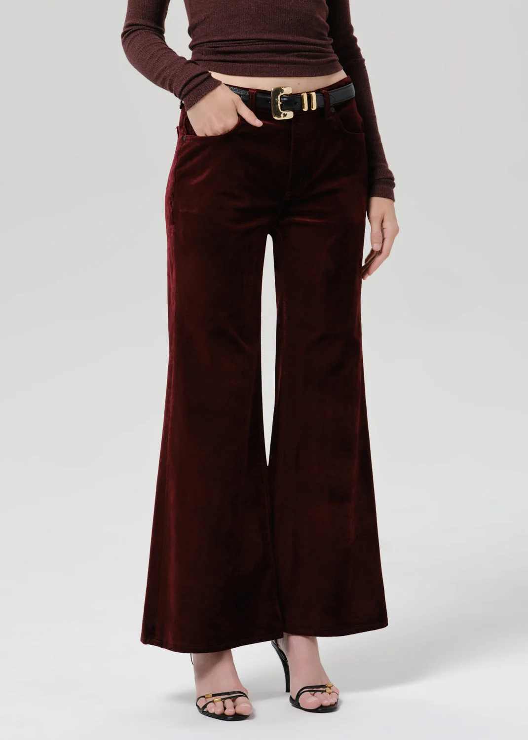 Kimberly 70's Stretch Velvet Flare In Chambord - 1
