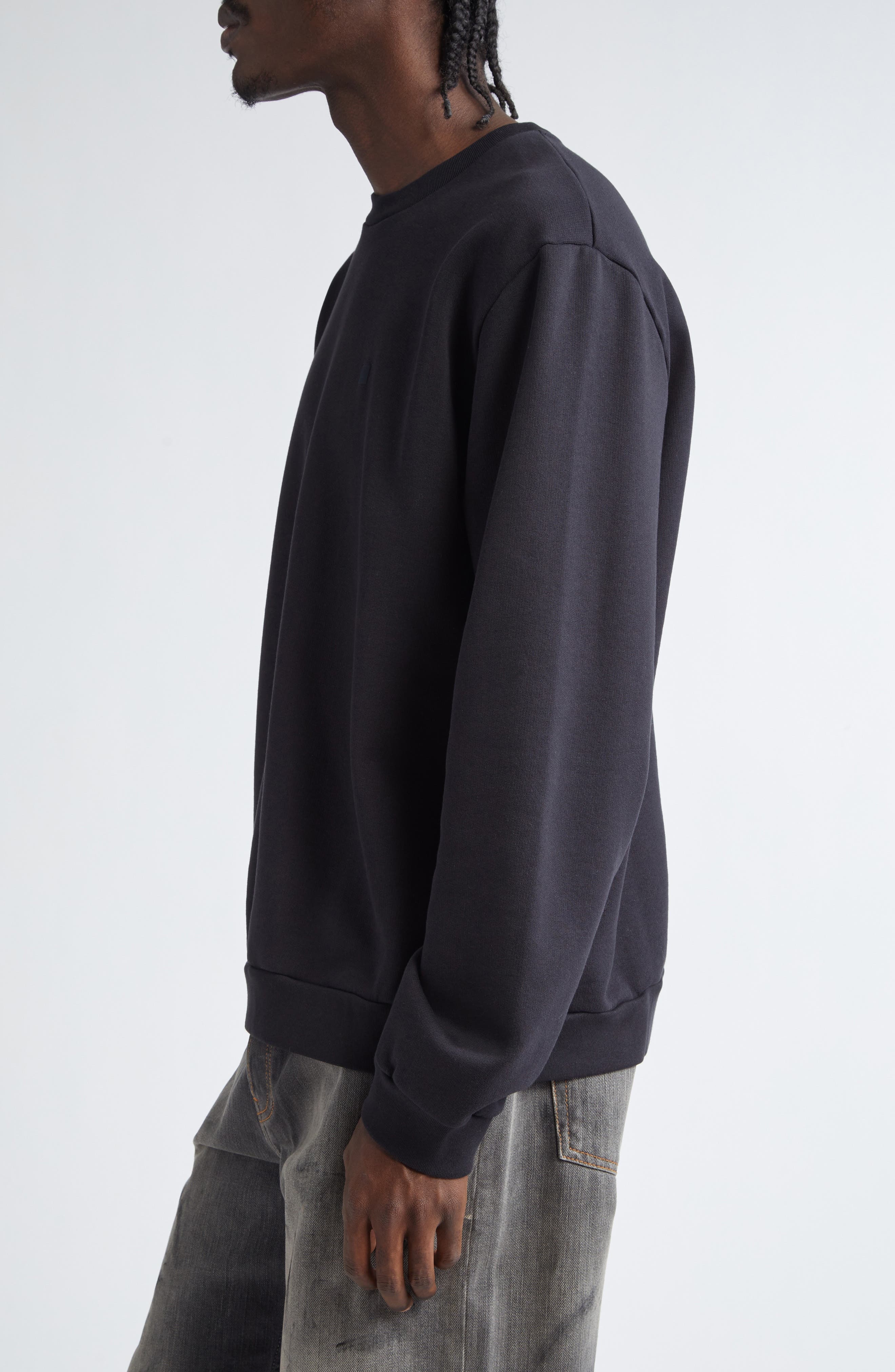Acne Studios Embroidered Face Patch Fleece Sweatshirt in Black at Nordstrom - 3