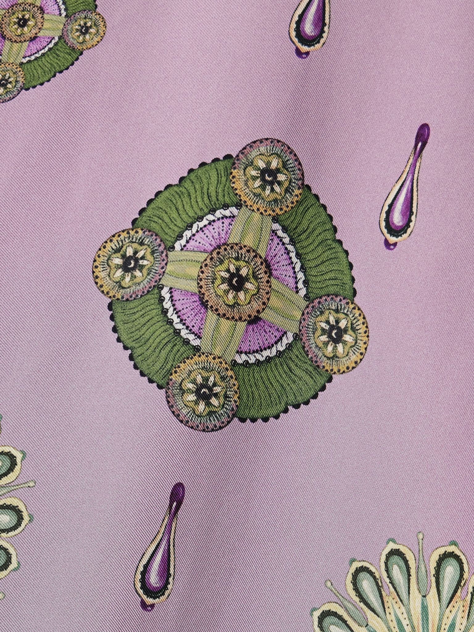 Swing feather-trimmed printed silk-twill maxi dress Purple - 4