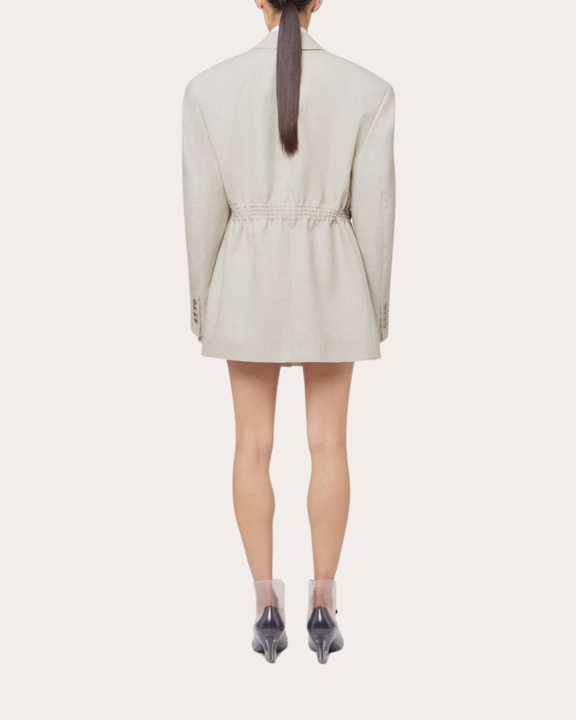 Mottled Wool Drawstring Blazer - 3