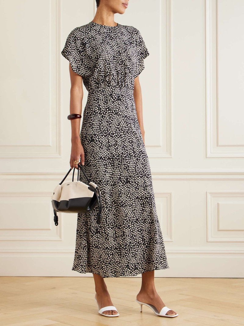 MATTEAU Gathered printed silk crepe de chine maxi dress Black outlook