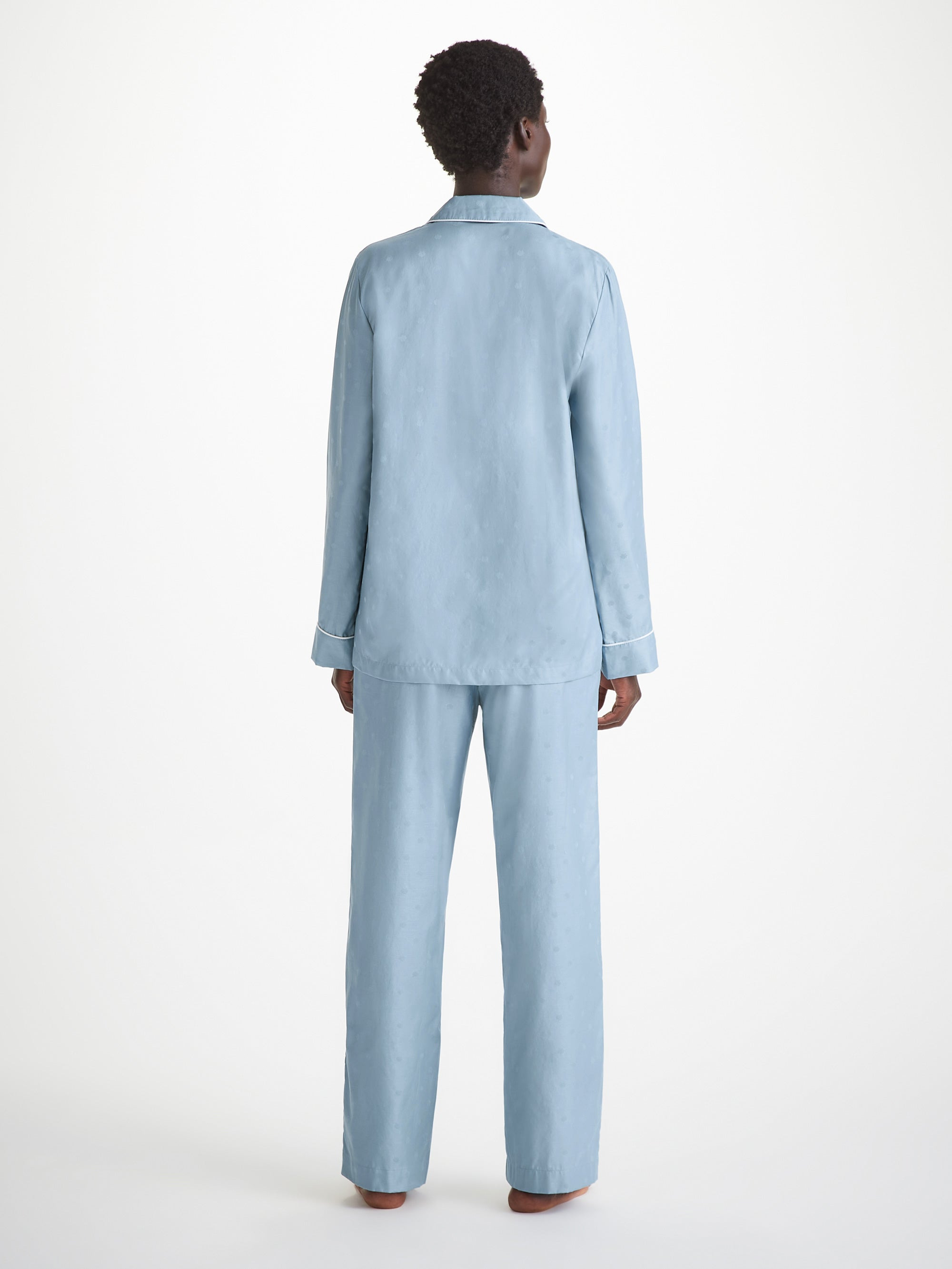 Women's Pajamas Cotton Jacquard Blue Seashell Pattern - 4