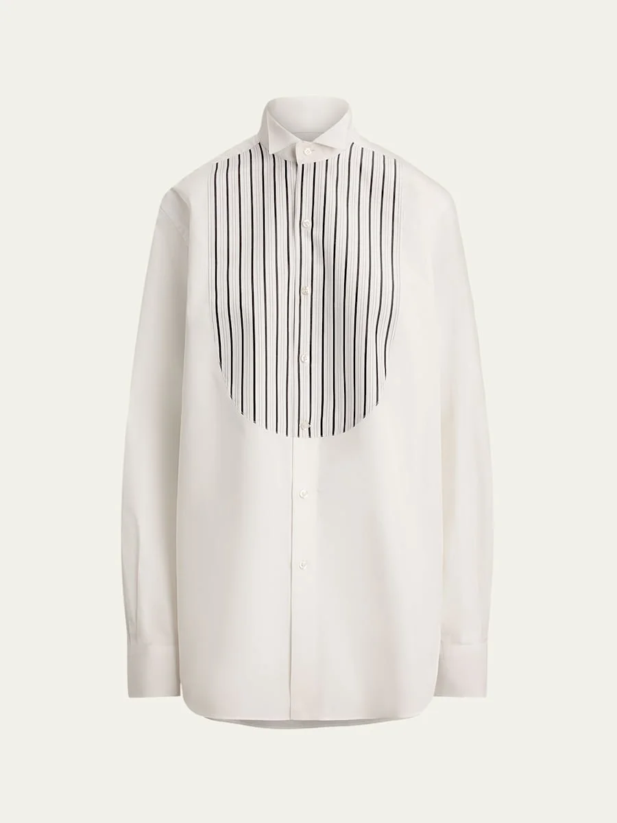Courtney Striped Bib-Front Broadcloth Tuxedo Shirt - 1