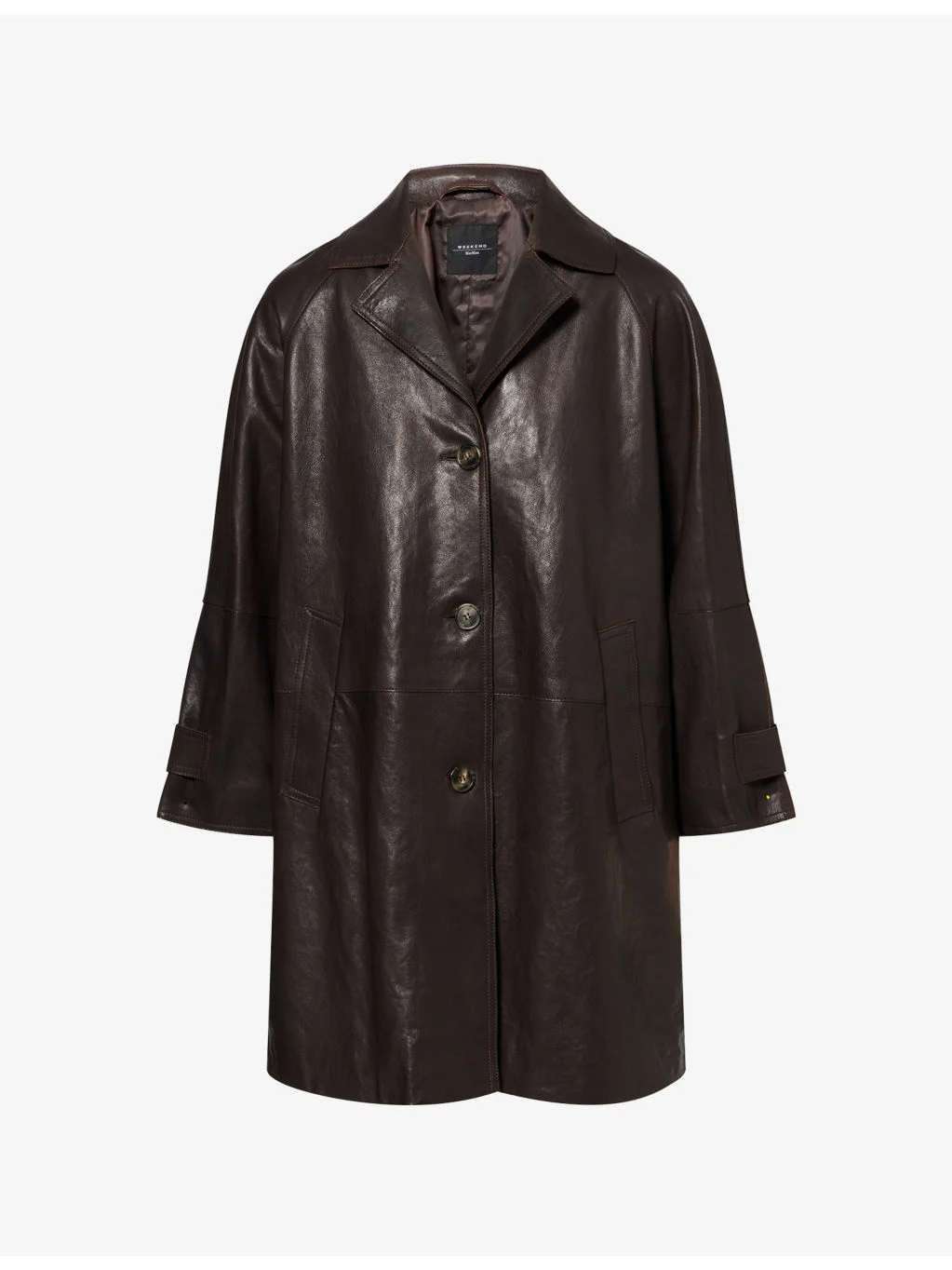 Single-Breasted Midi Leather Overcoat - 1