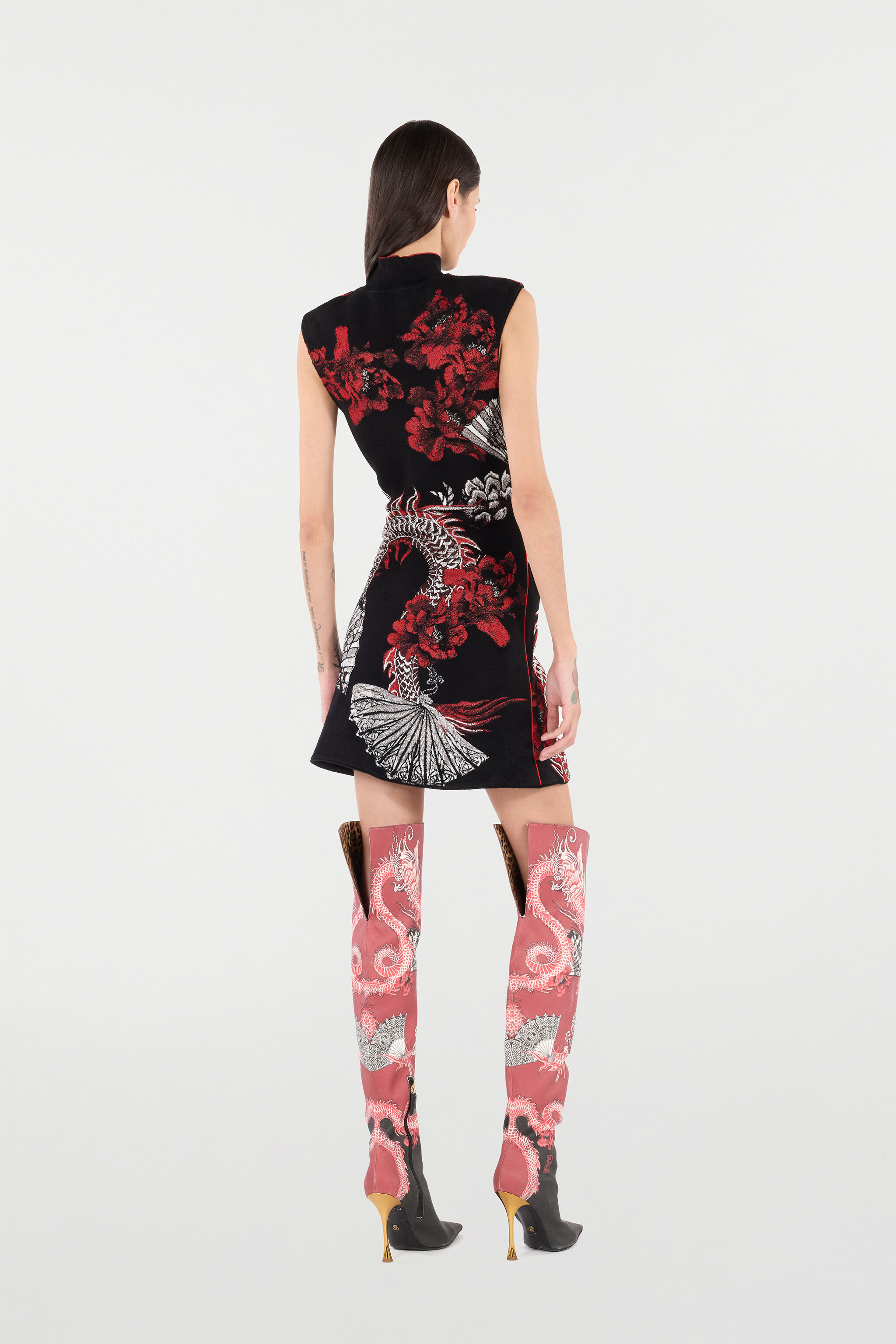 Mini Dress With Floral And Dragon Pattern - 4