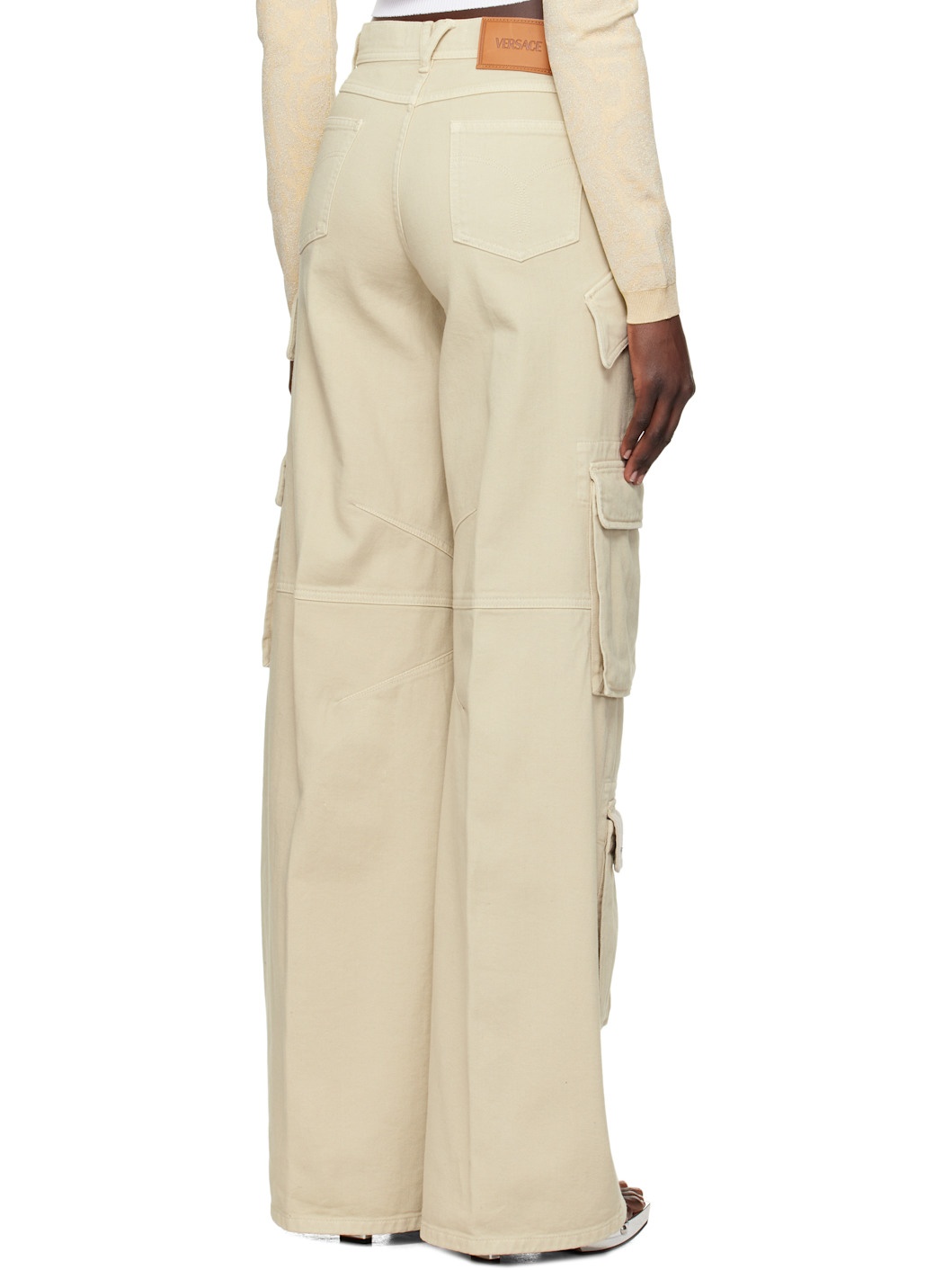 Beige Medusa Denim Cargo Pants - 3
