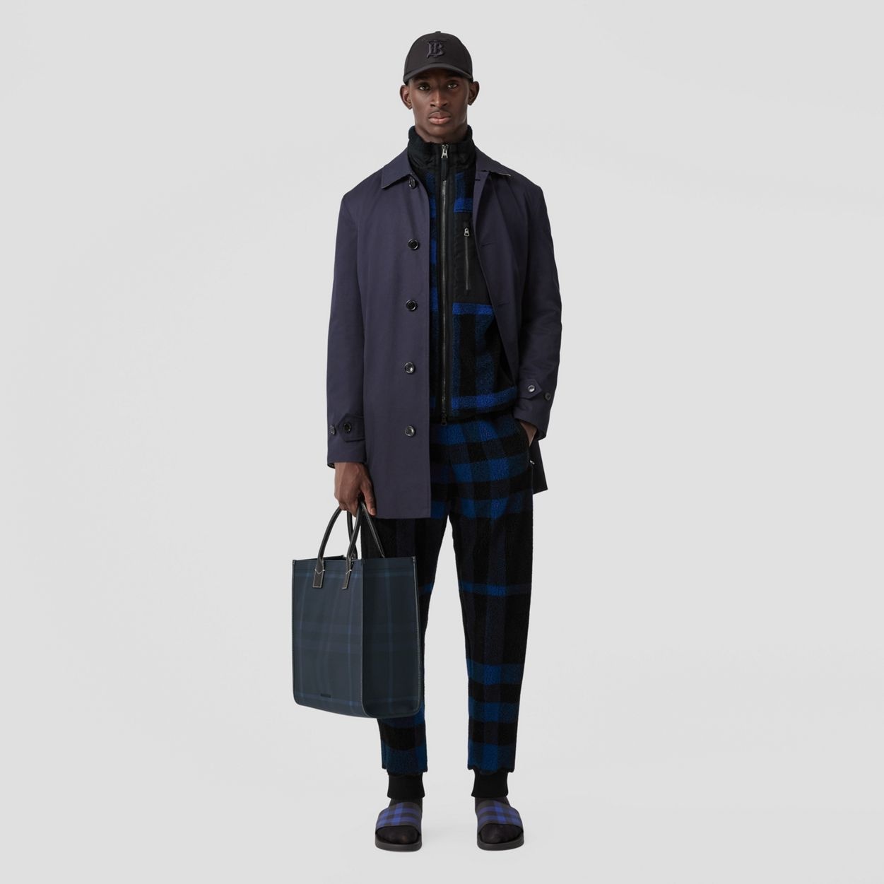 Exaggerated Check and Leather Tote - 10