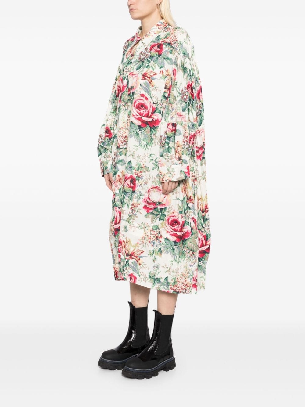 floral-print shirt dress - 3