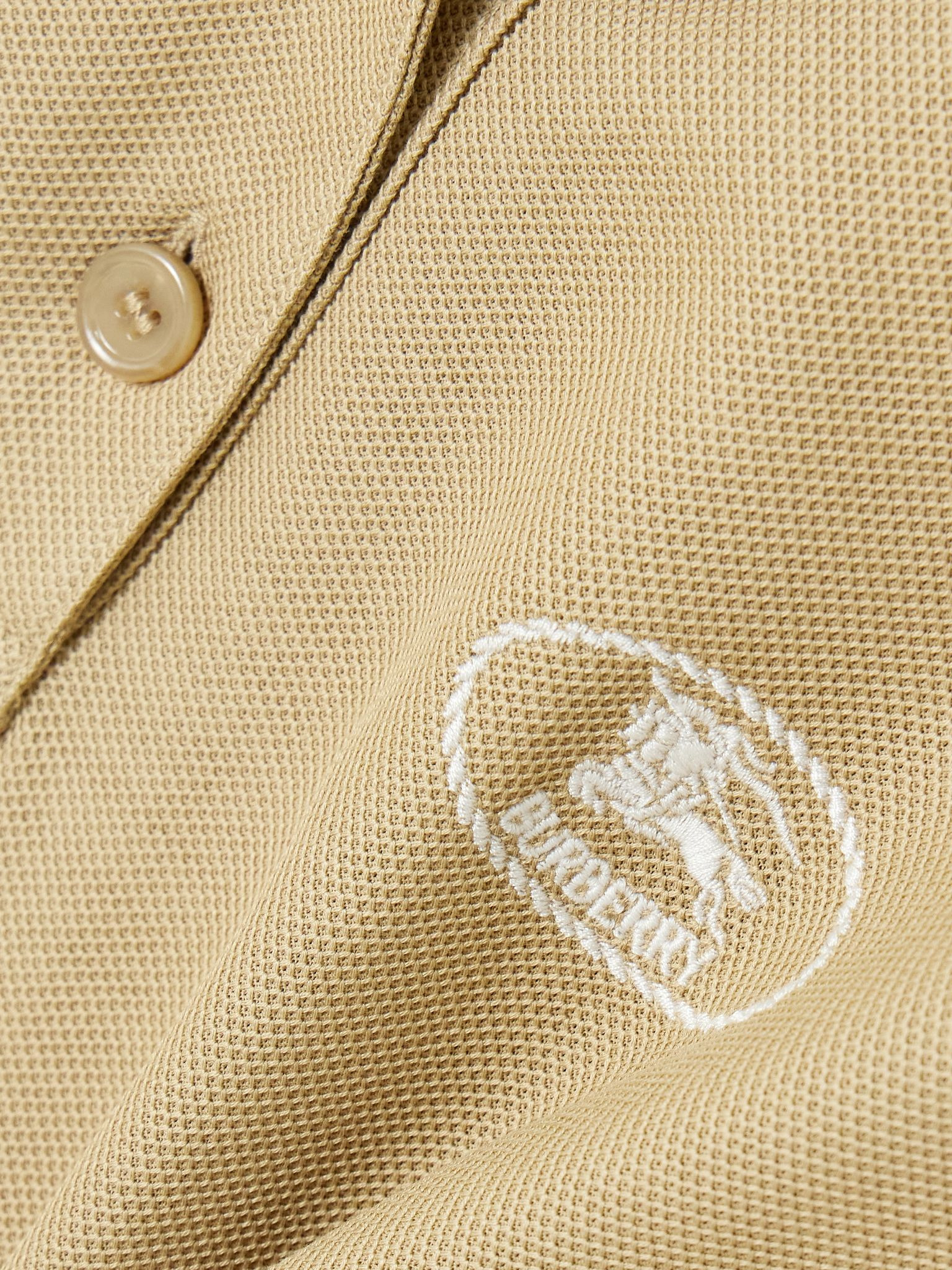 Embroidered cotton-piqué polo shirt Beige - 4