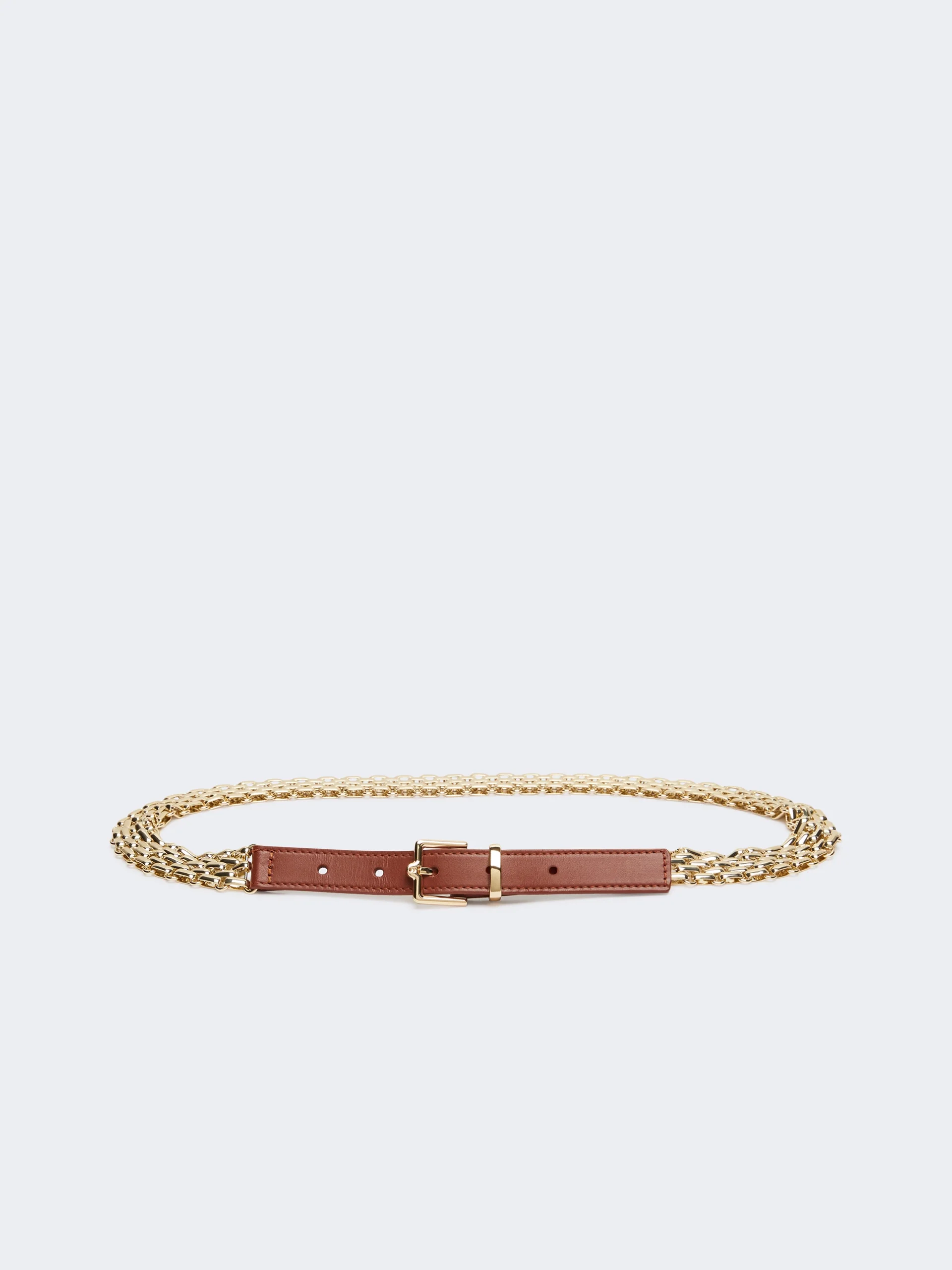 Metallic chain and leather belt - GOLD - 1