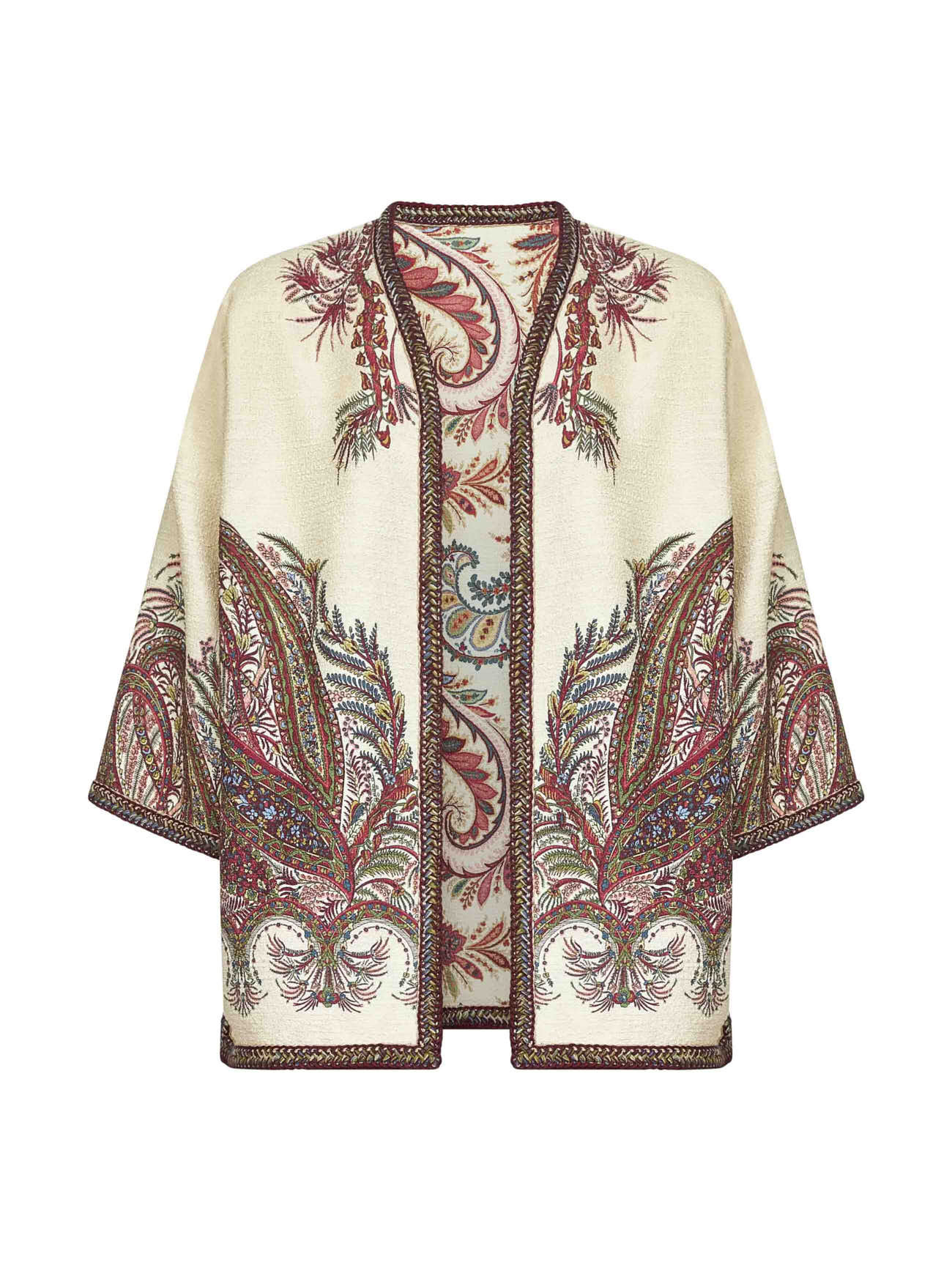 Beige floral Paisley bouclé short kesa - 1