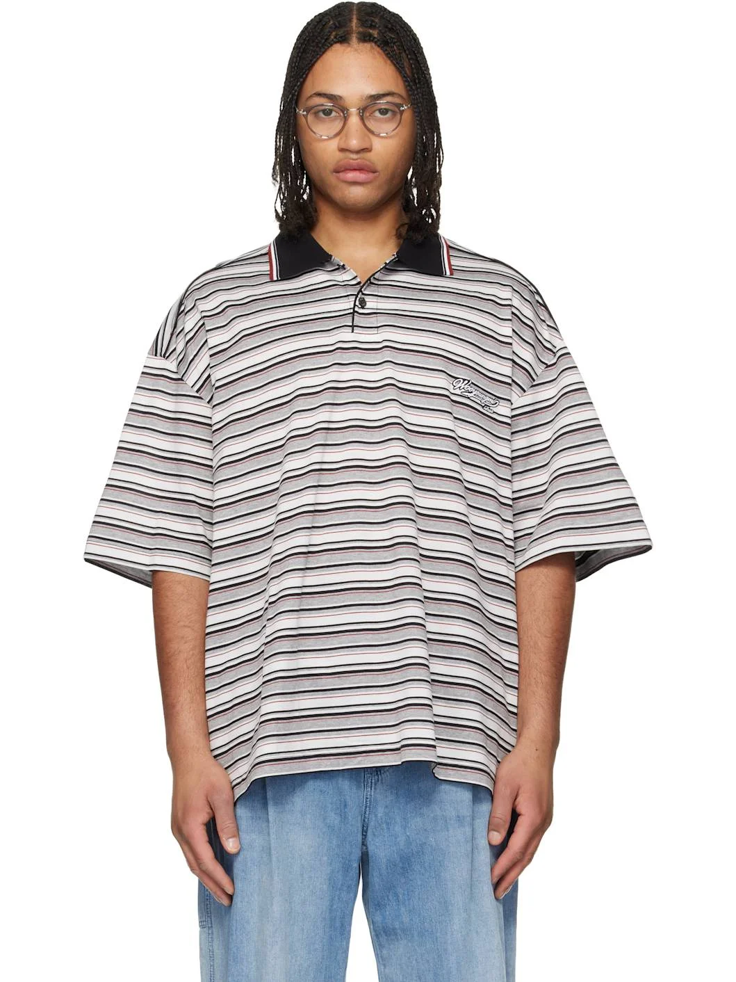 Gray & White Striped Polo - 1