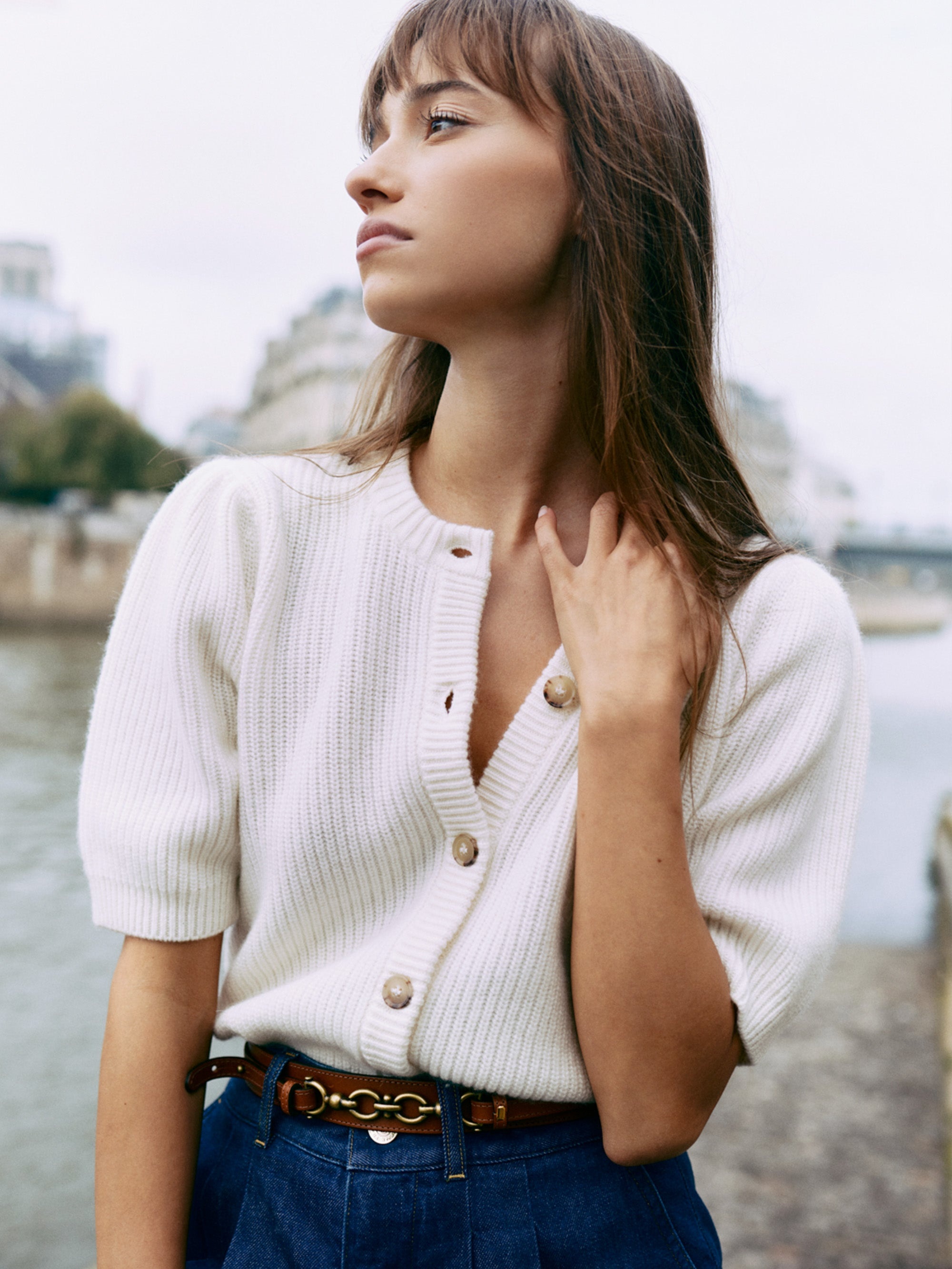 Shrunken Short Sleeve Cardi in Cream - 2