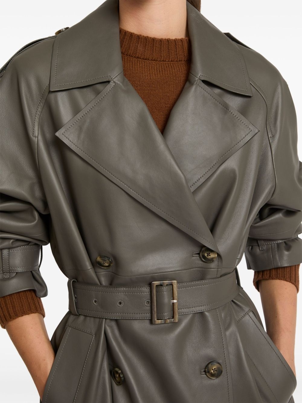 belted leather trench coat - 5