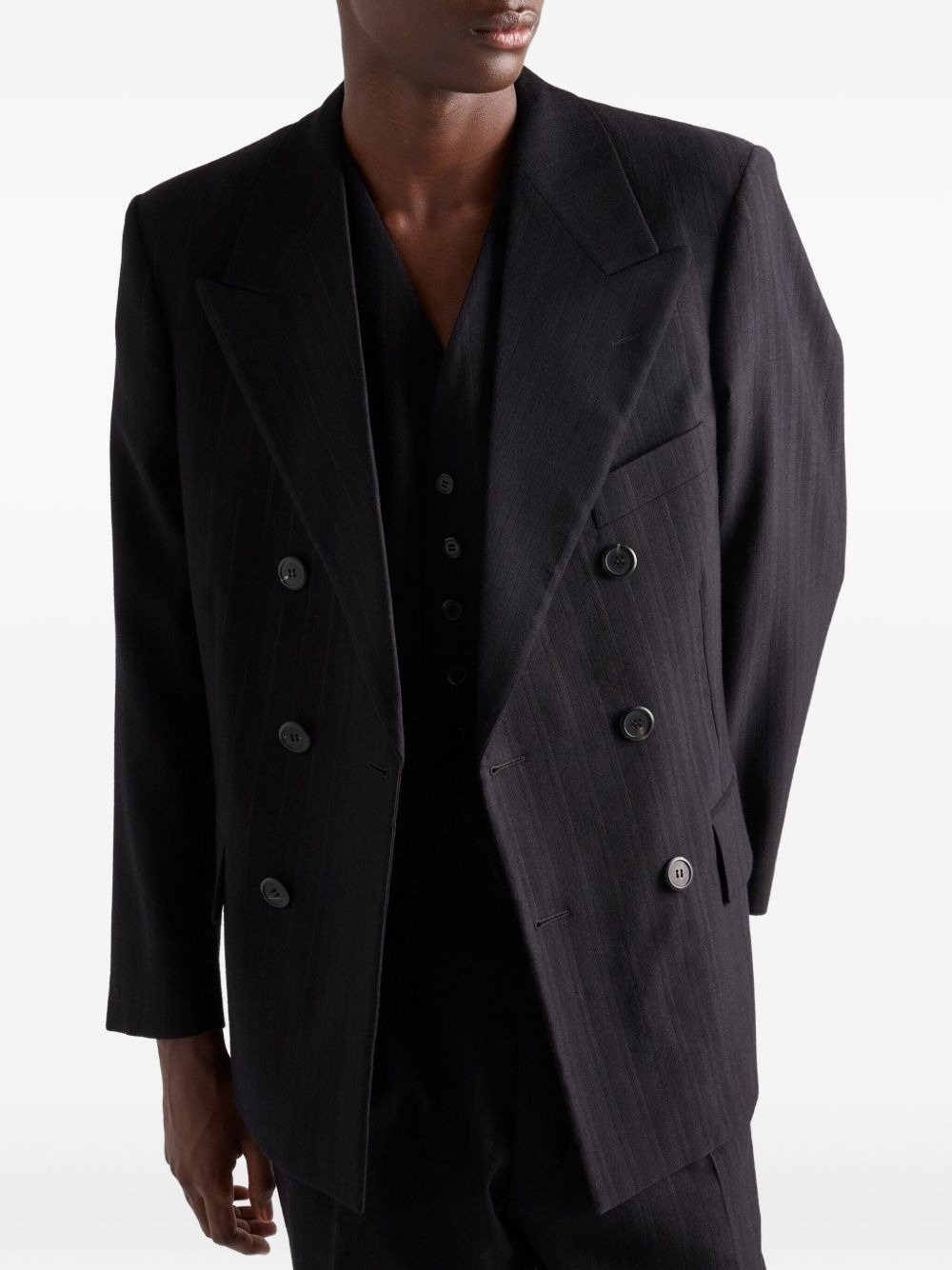 pinstripe peak-lapel jacket - 3