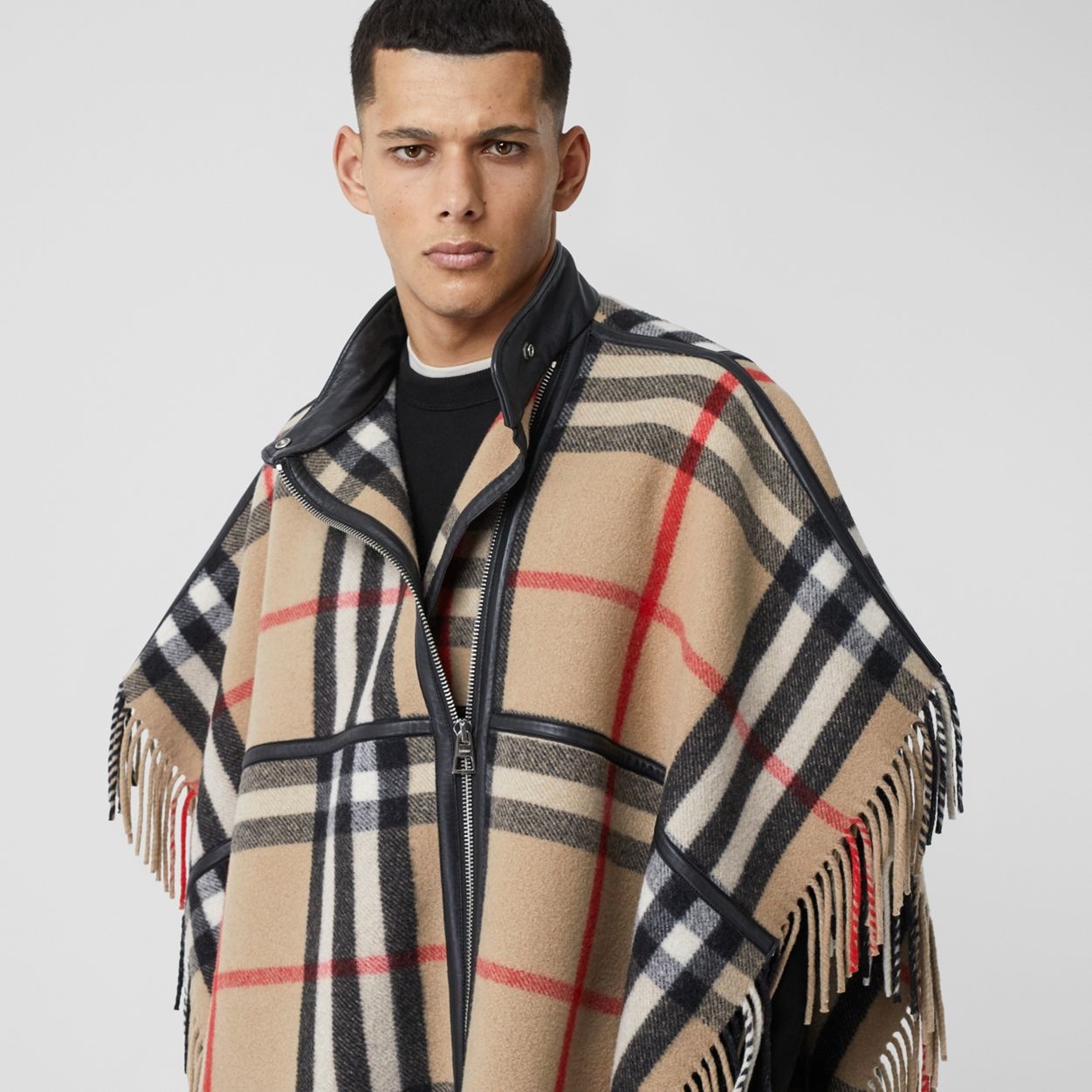 Check Wool Blend Zip-front Cape - 6