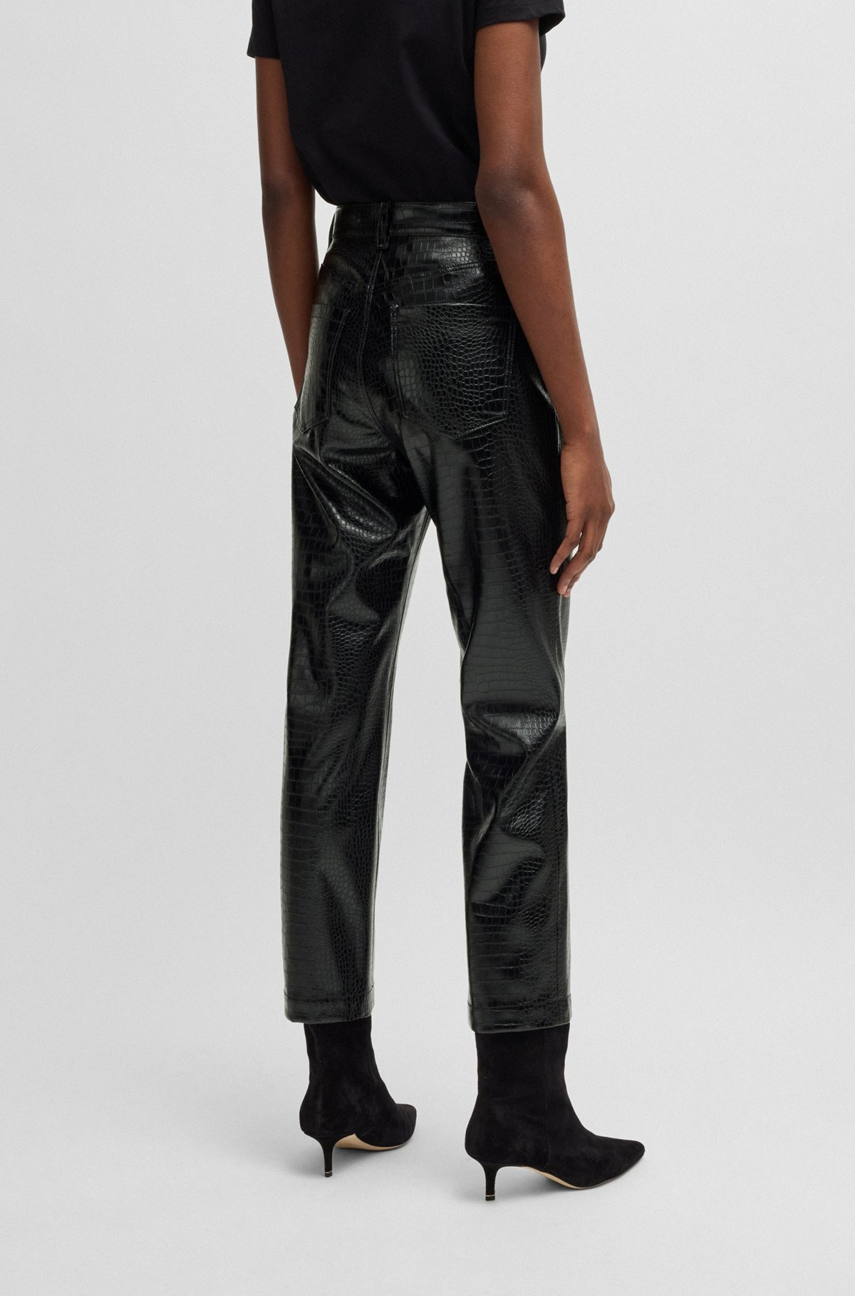 STRAIGHT-LEG TROUSERS IN CROCODILE-EMBOSSED FAUX LEATHER - 4