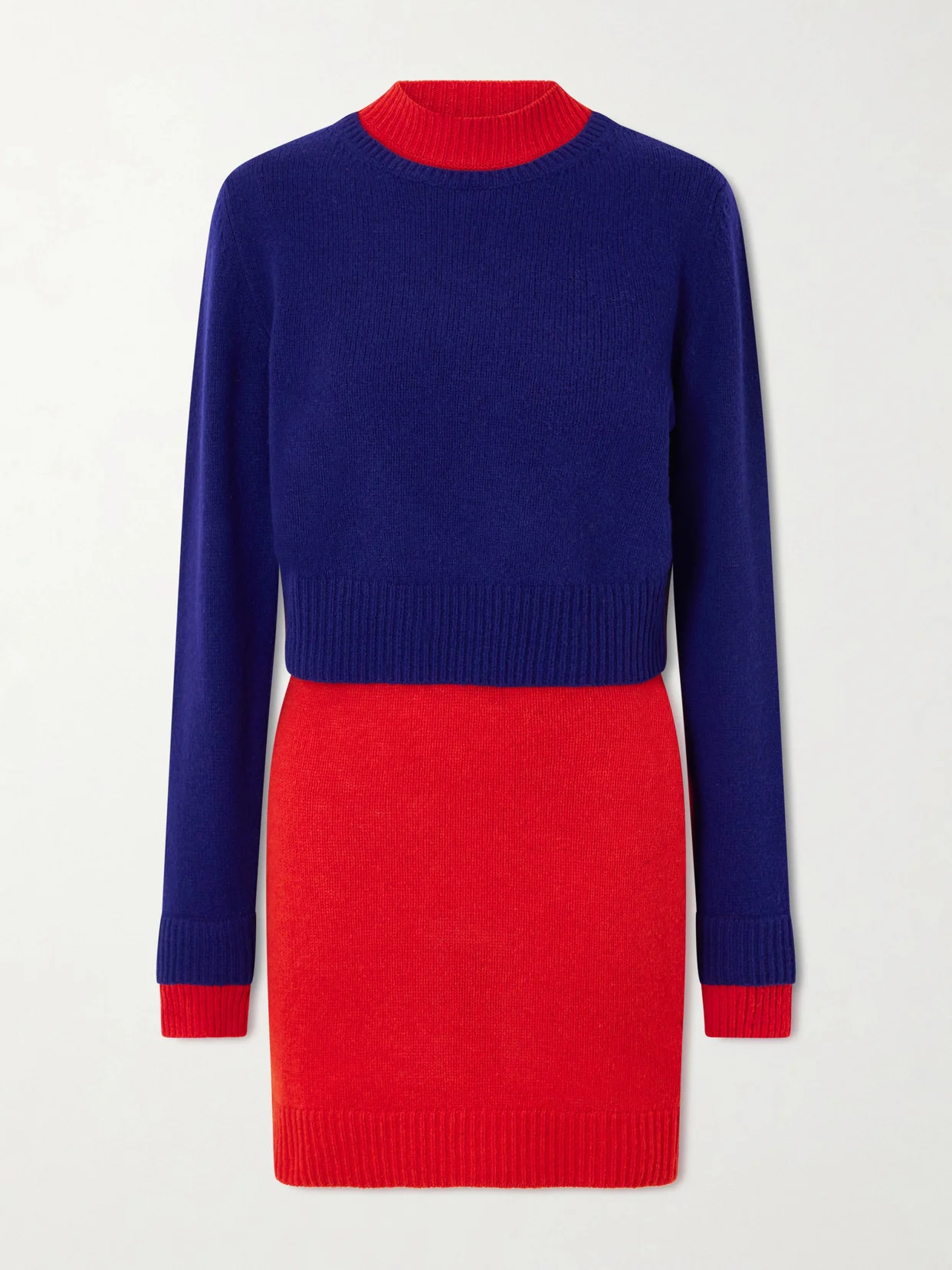 Two-tone Layered Wool Mini Dress - 1