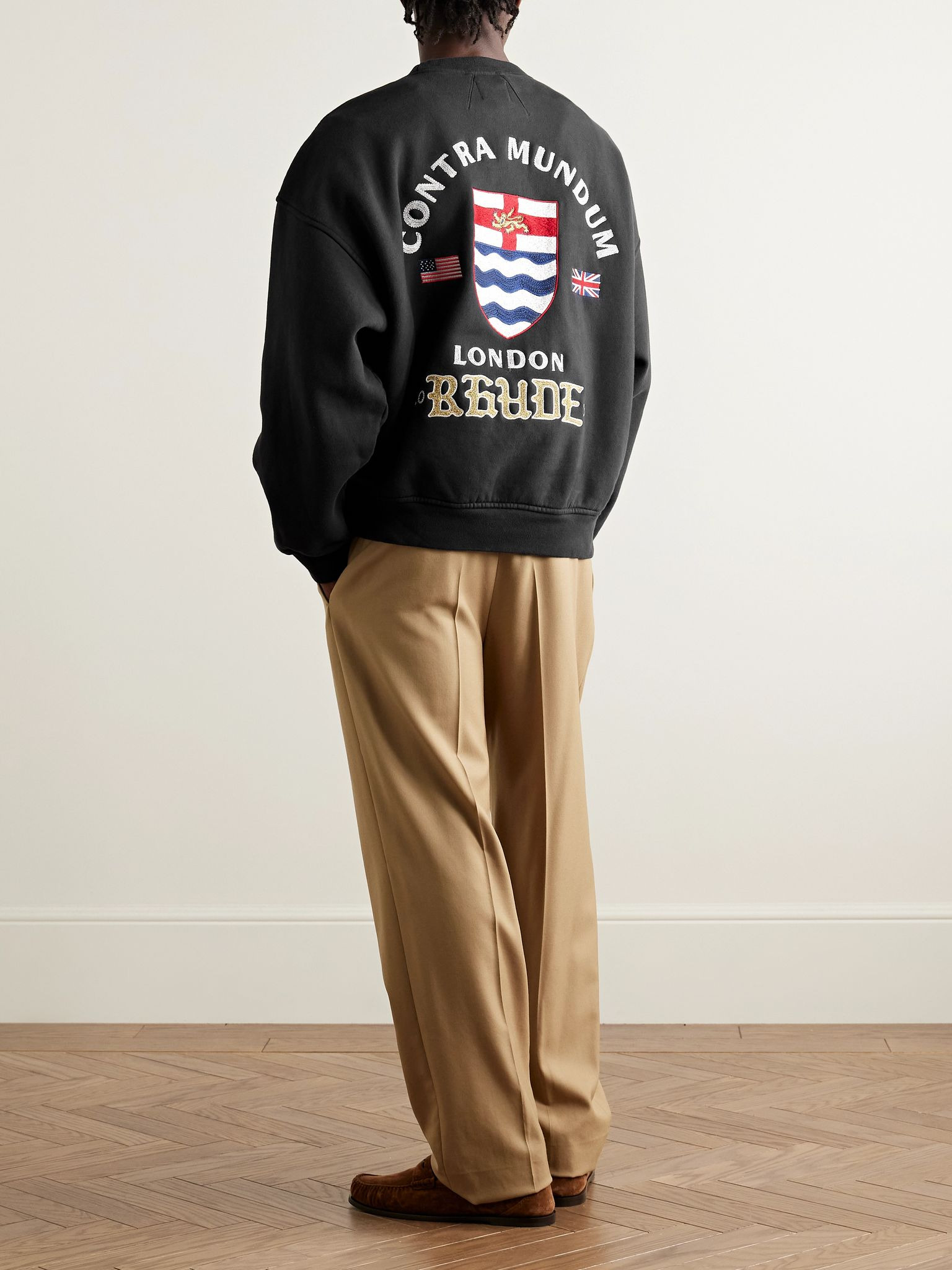 London Hound Embroidered Cotton-Jersey Sweatshirt Black - 2