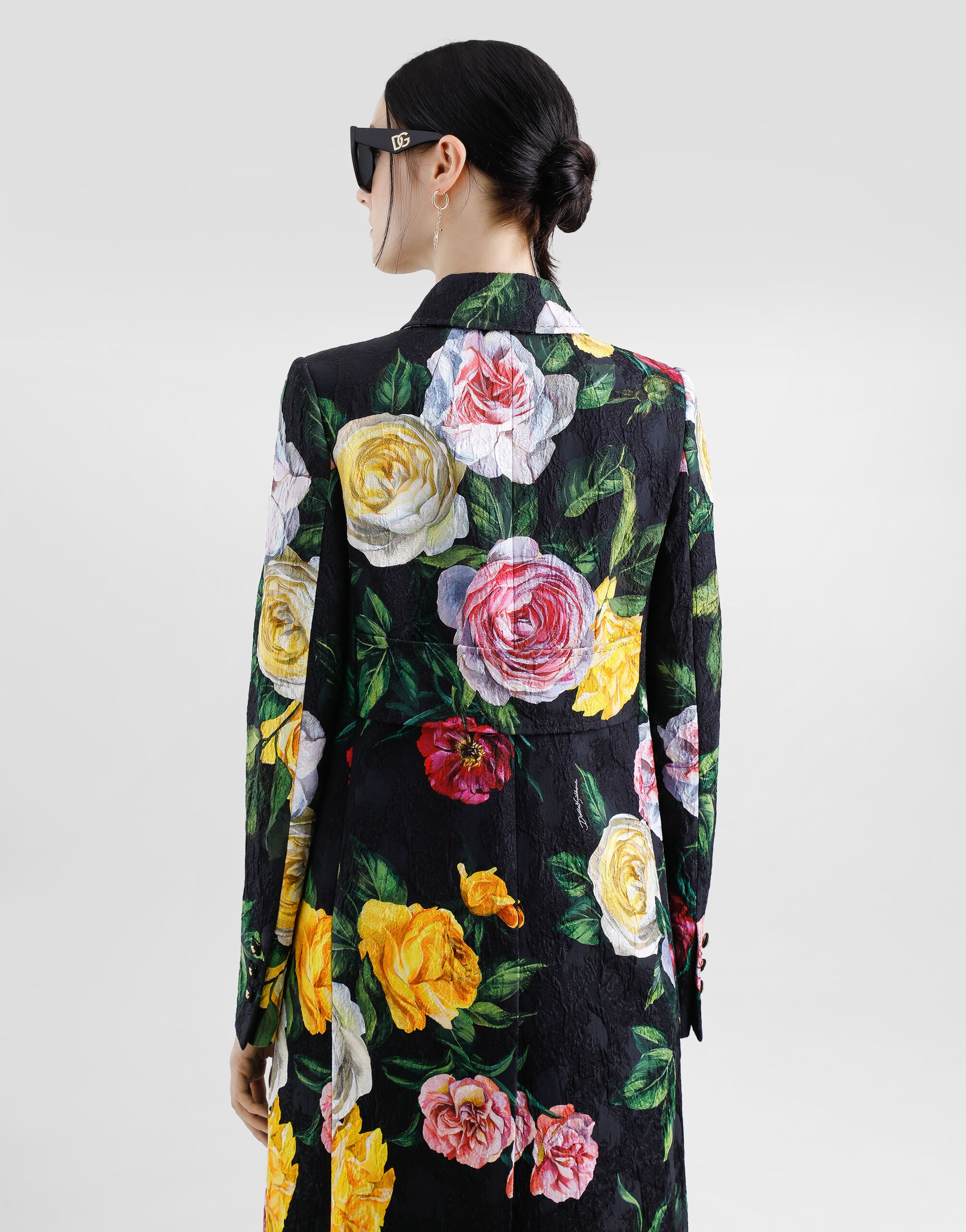 Single-breasted peony and rose-print brocade coat - 6