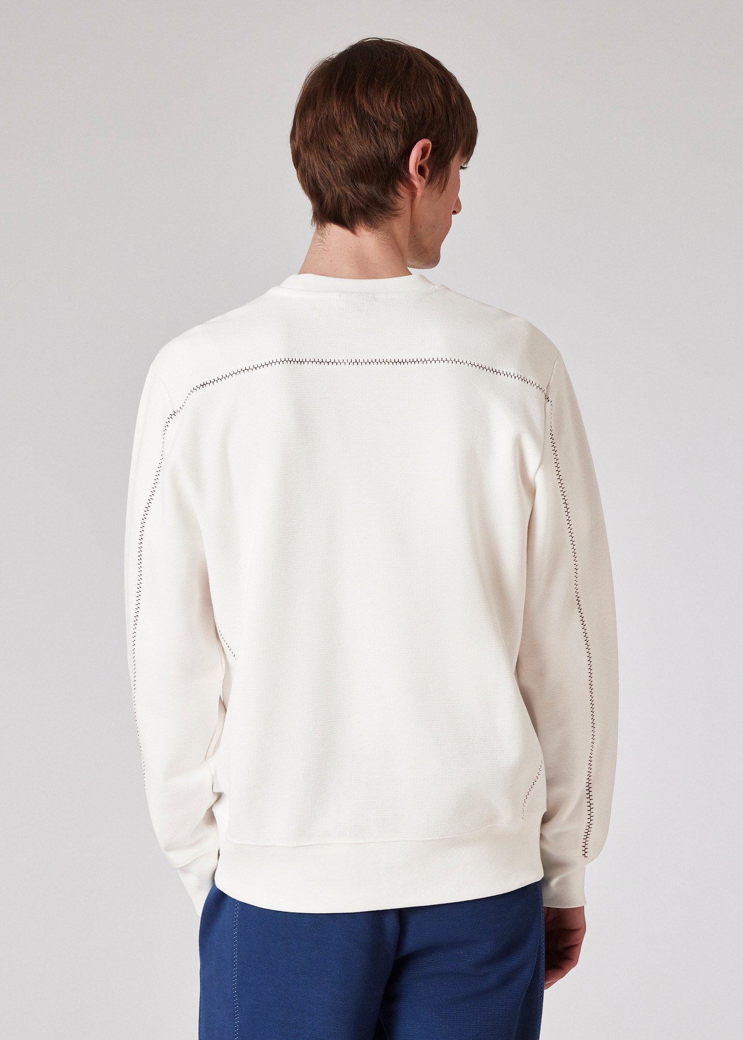 White Cotton-Blend 'Happy' Blanket-Stitch Sweatshirt - 4
