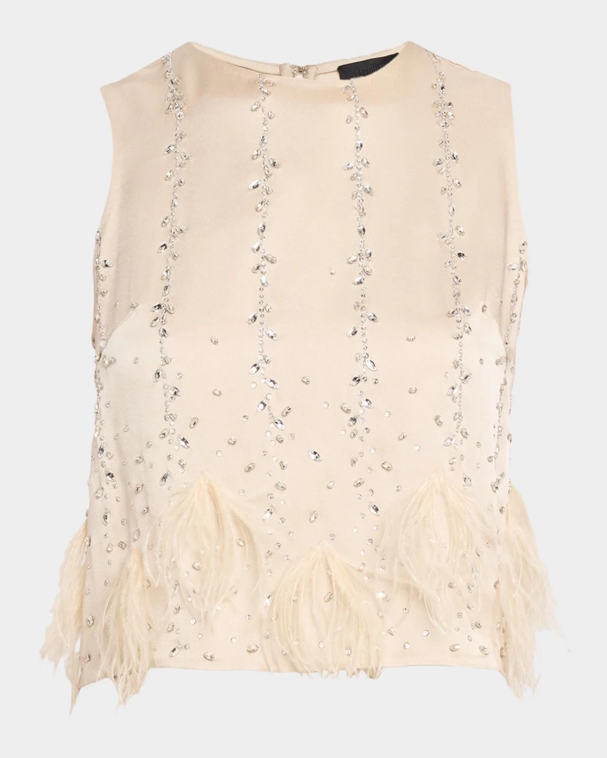 Crystal & Feather Embellished Satin Cropped Tank Top - 1