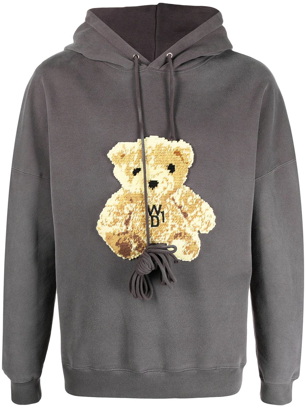 embroidered teddy bear hoodie - 1