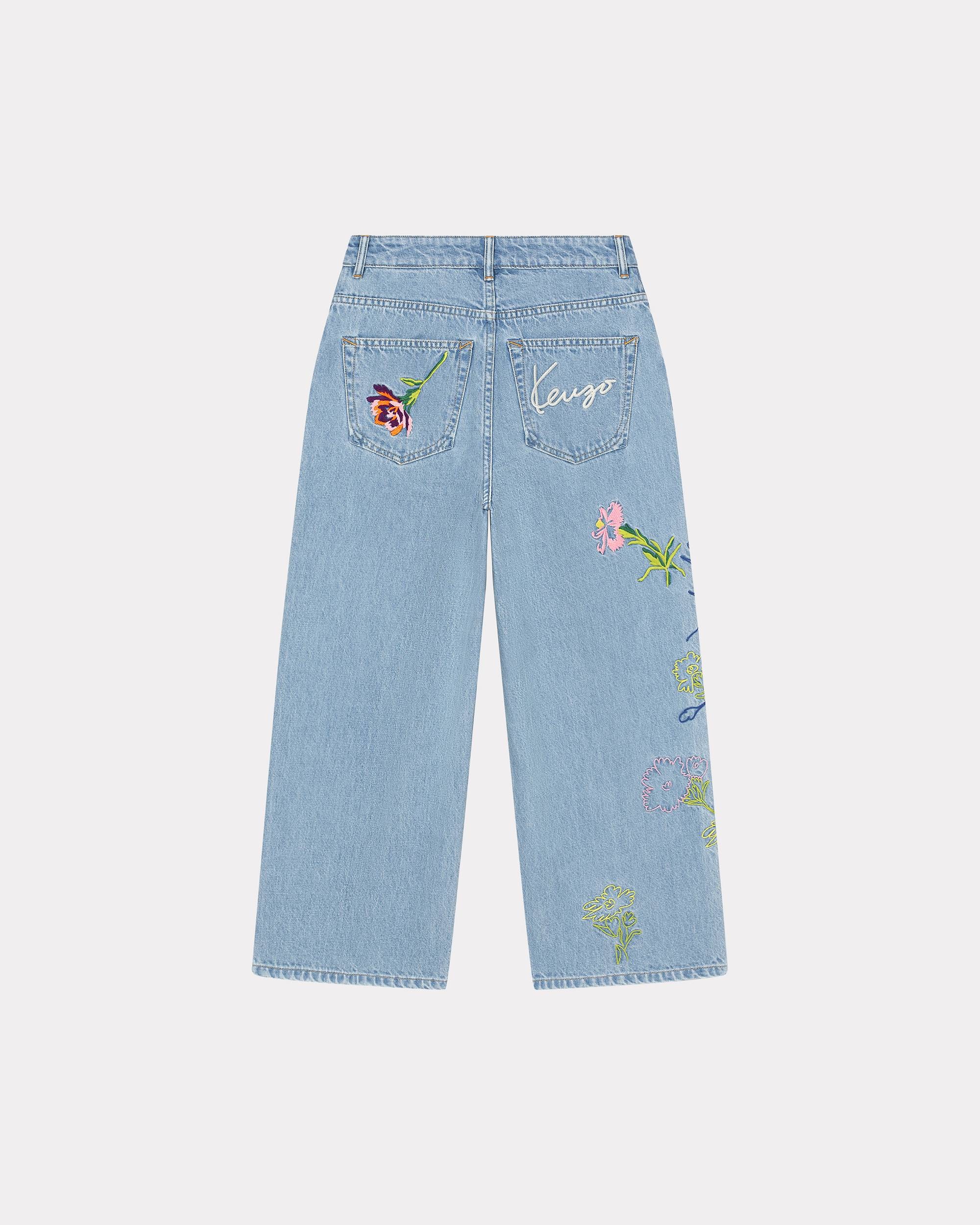 Sumire 'KENZO Drawn Flowers' embroidered cropped jeans - 2