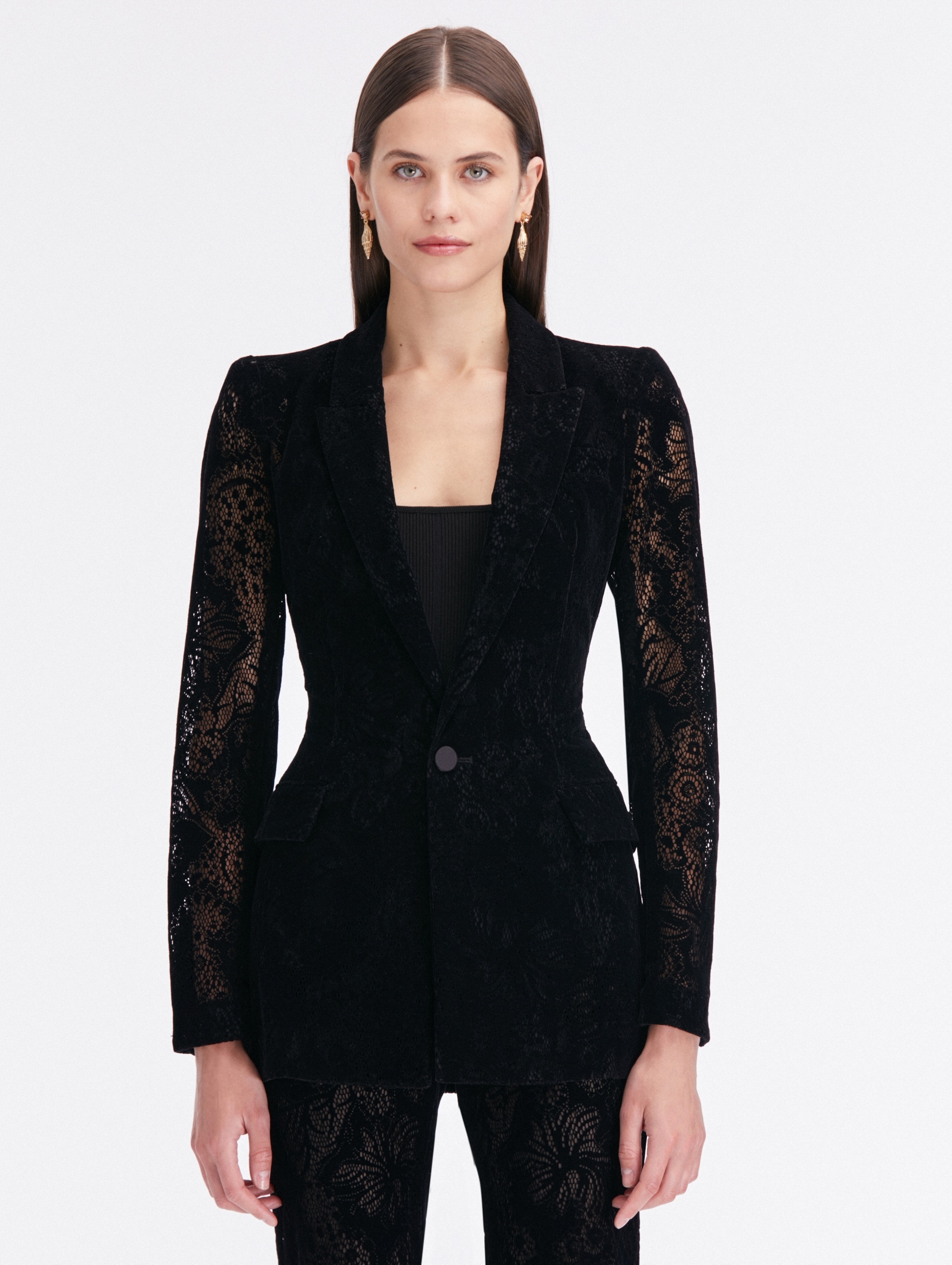 FLOCKED FLORAL LACE BLAZER - 1