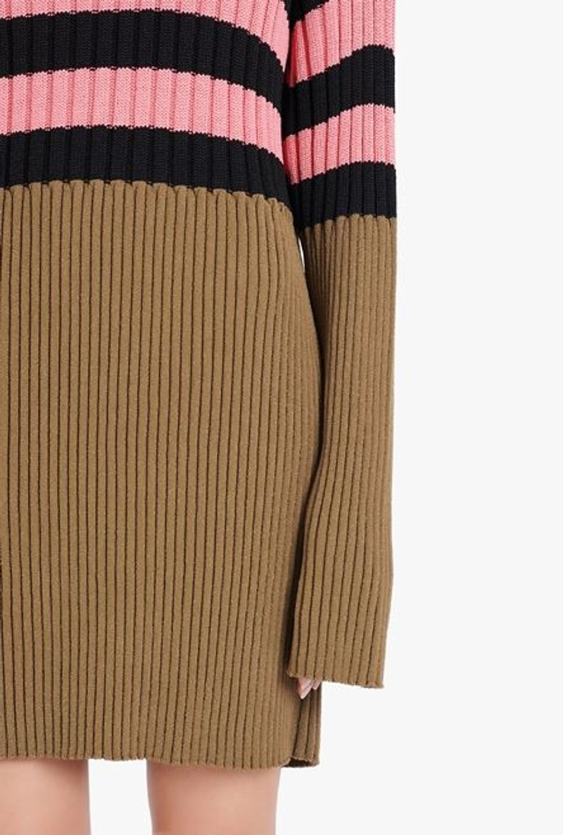 Salmon pink and black striped eco-designed wool dress 8