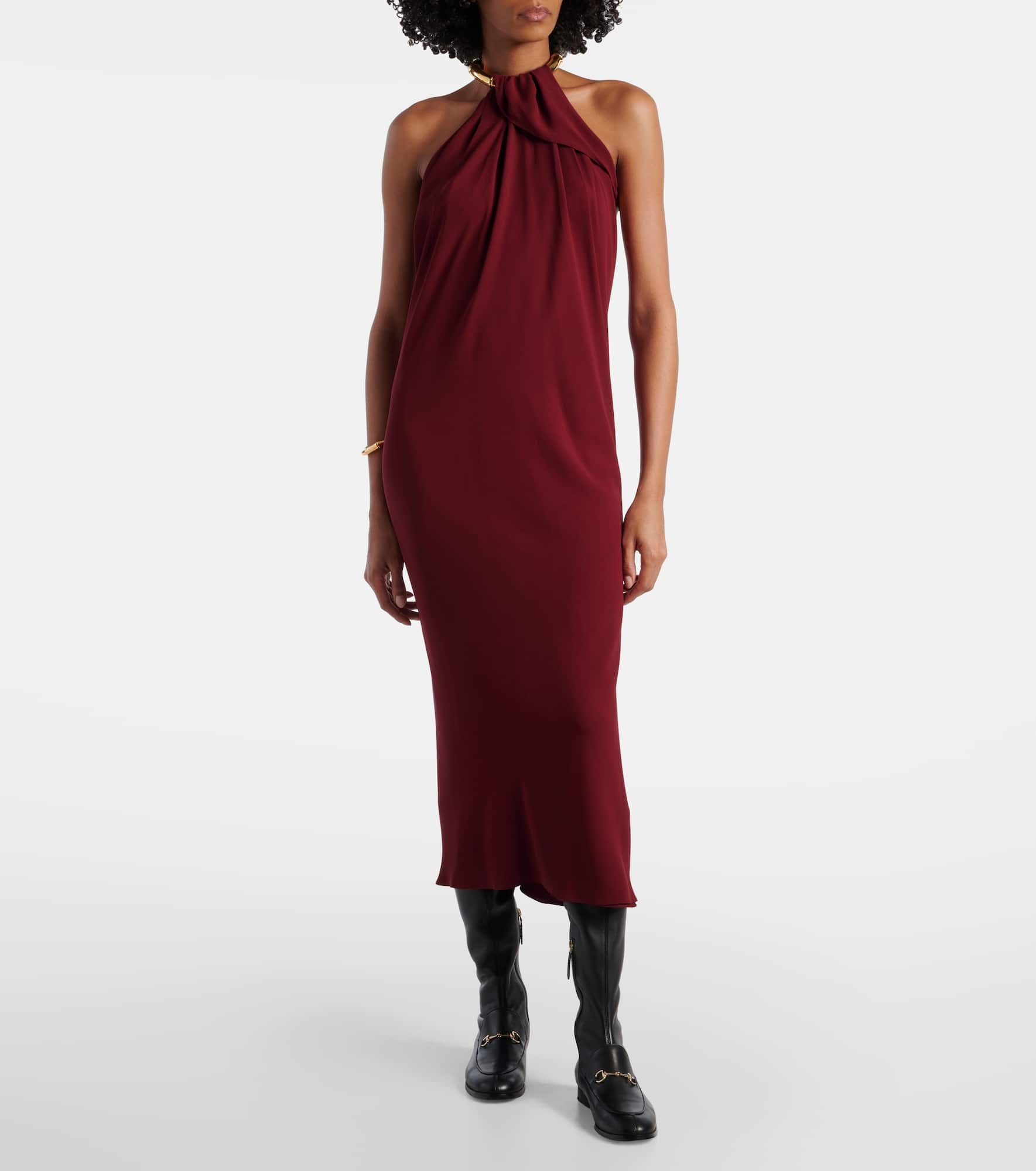 Draped silk crêpe sablé midi dress - 2