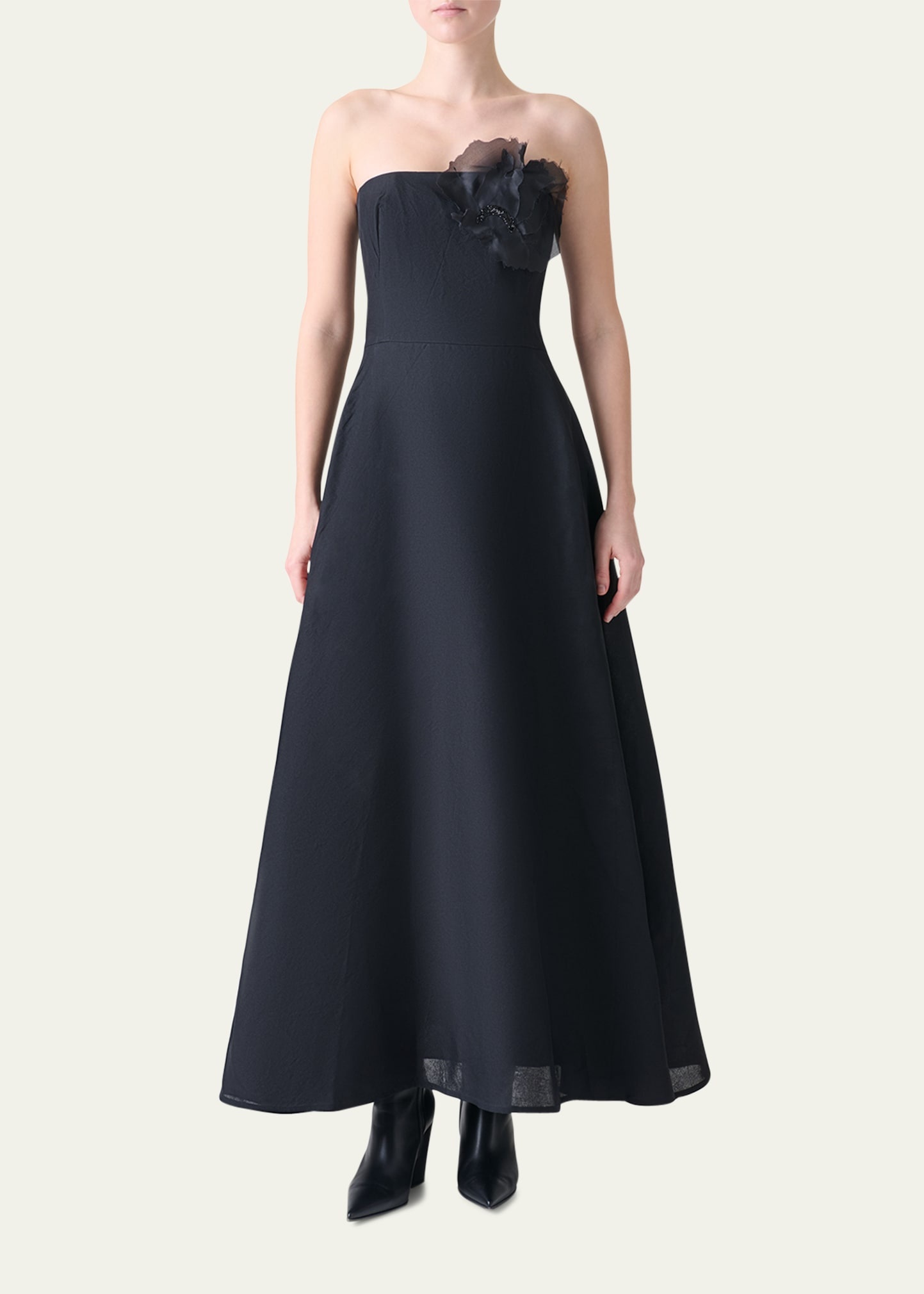Flower Corsage Strapless Organza Gown - 2