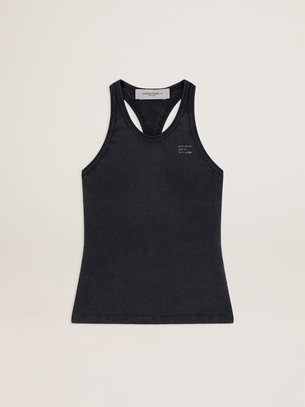 Anthracite-gray Journey Collection Elide tank top with white lettering on the front - 1