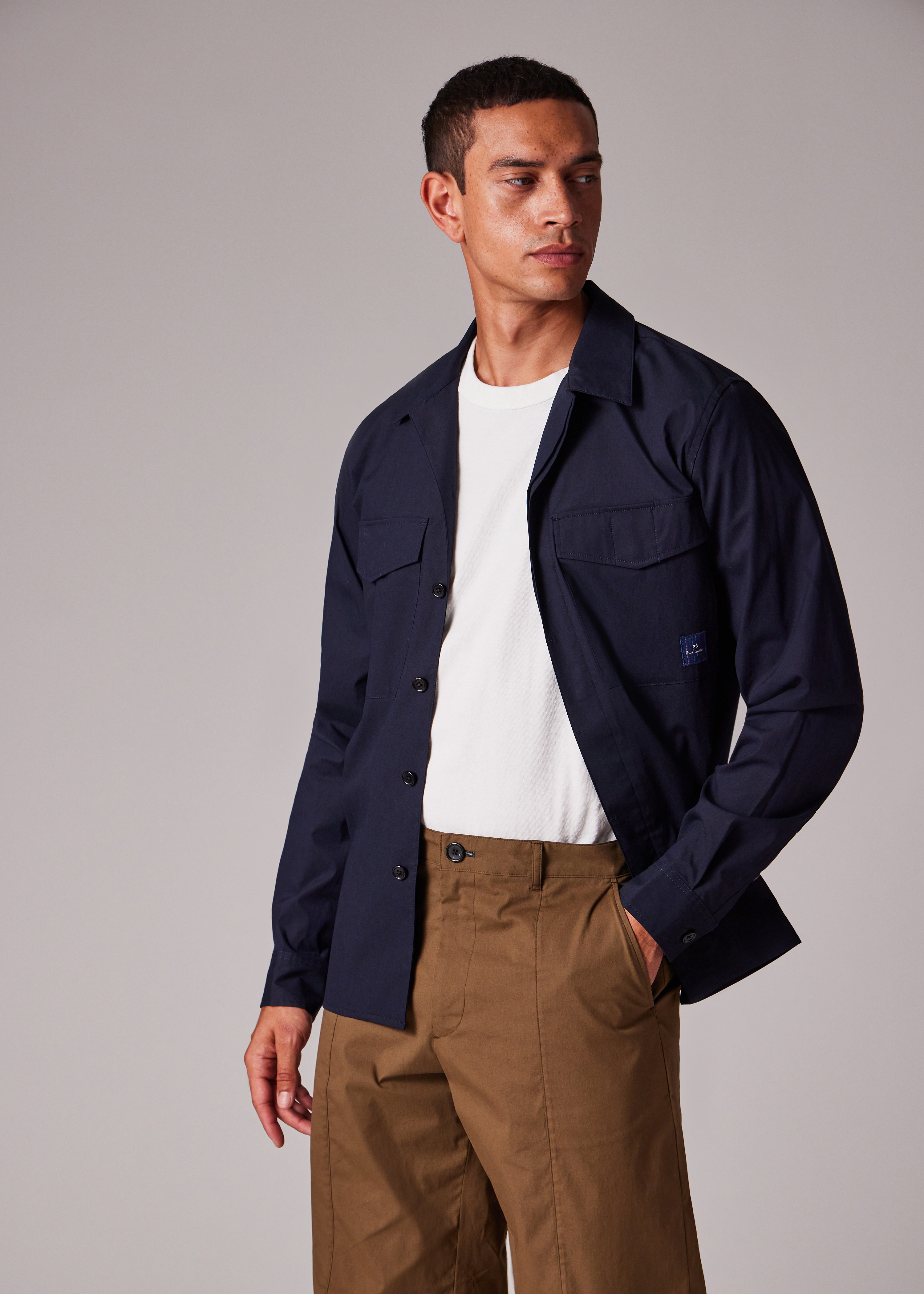 Navy Cotton-Nylon Double Pocket Overshirt - 4