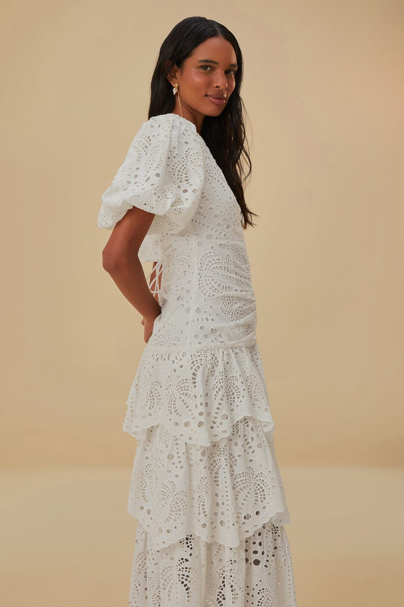 White Cotton Eyelet Puff Sleeve Midi Dress 3