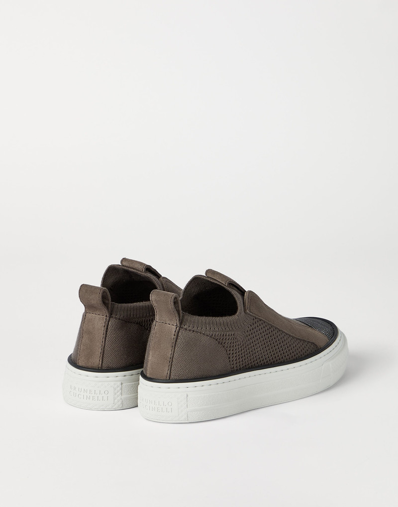 Brunello Cucinelli Cotton knit and suede slip-on sneakers with precious toe outlook