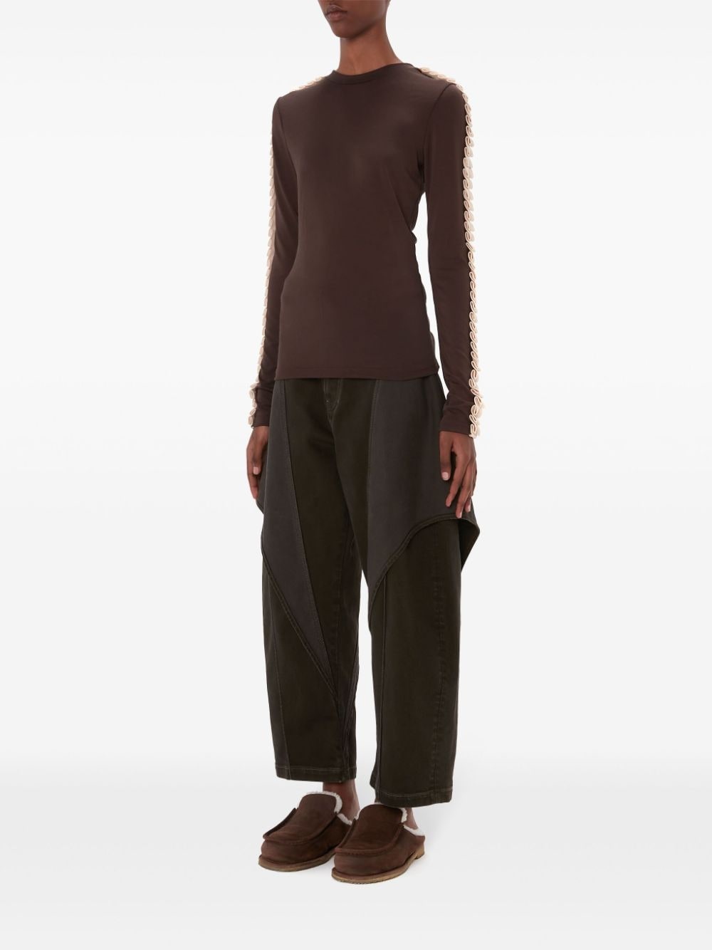 pleated-trim long-sleeve top - 2