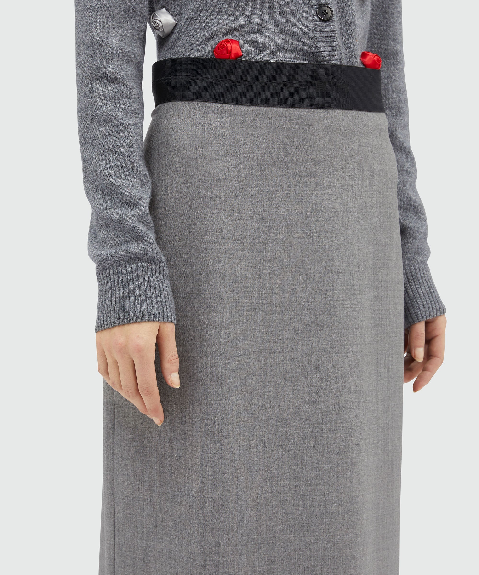 Grey melange wool pencil skirt with slit - 5