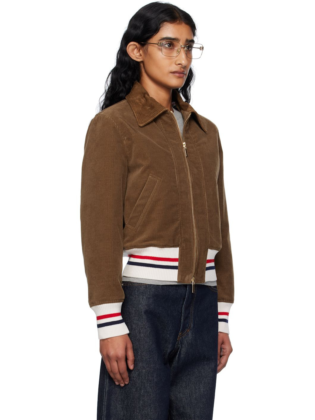 Brown Wale Corduroy Cropped Down Flight Jacket - 2