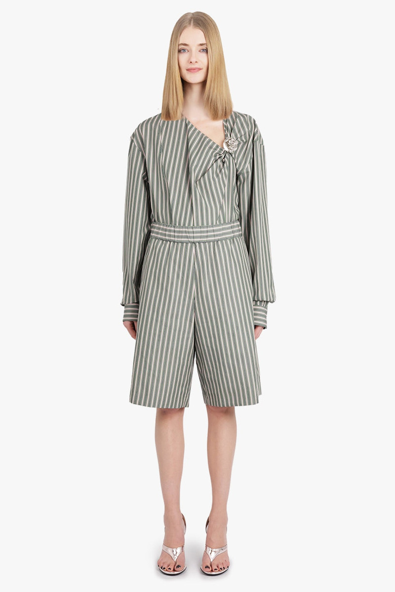 Dries Van Noten CIJOU STRIPE ASYMMETRICAL KNOT DETAIL L/S BLOUSE | PISTACHIO/PINK outlook