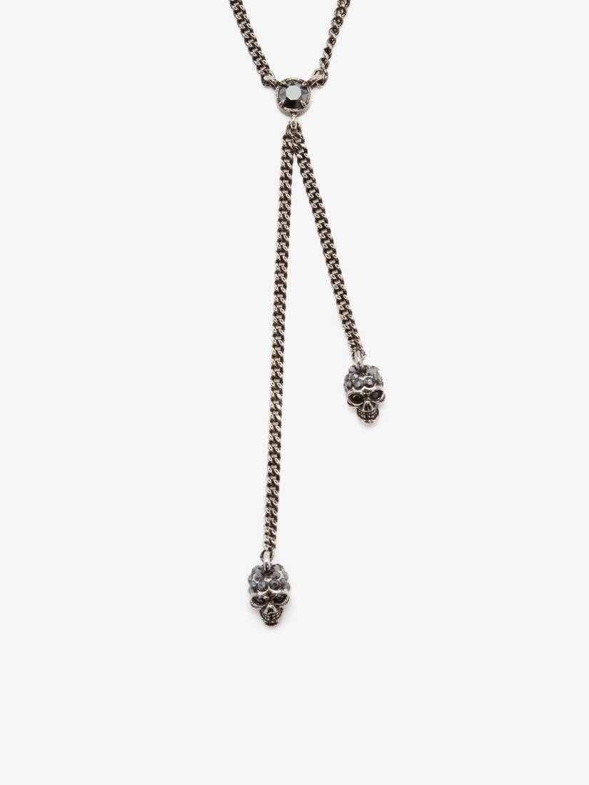 Double-wrap Chain Skull Necklace in Silver - 2